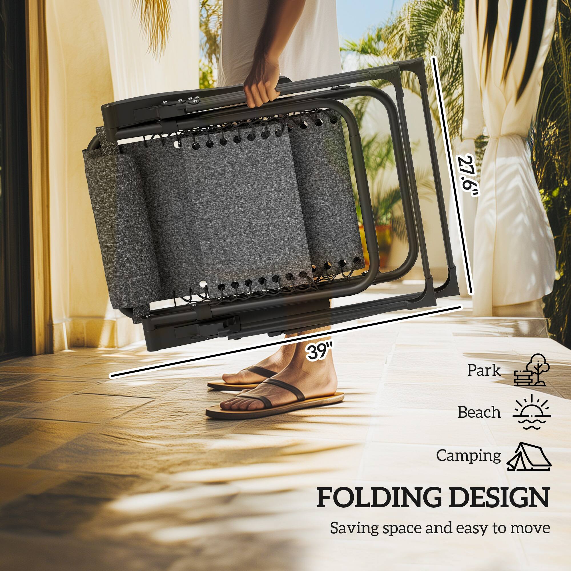FOLDING DESIGN, Saving space and easy to move, 27.6", 39", Park, Beach, Camping