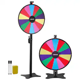 VEVOR - 24 in Spinning Prize Wheel, 14 Slots Spinning Wheel with Stand, Adjustable Height Win Fortune Roulette with a Dry Erase - Colorful