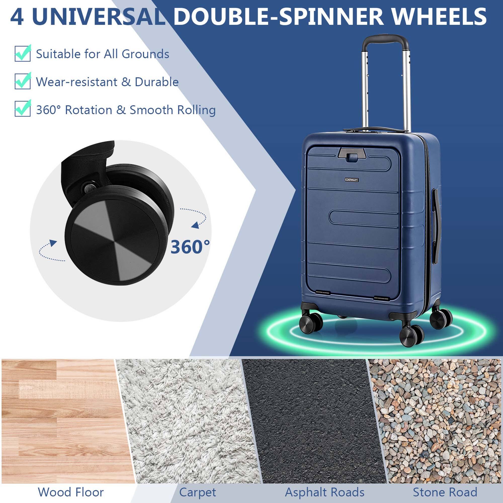 4 Universal Double-Spinner Wheels: Suitable for all grounds, wear-resistant, and durable with 360 rotation and smooth rolling.