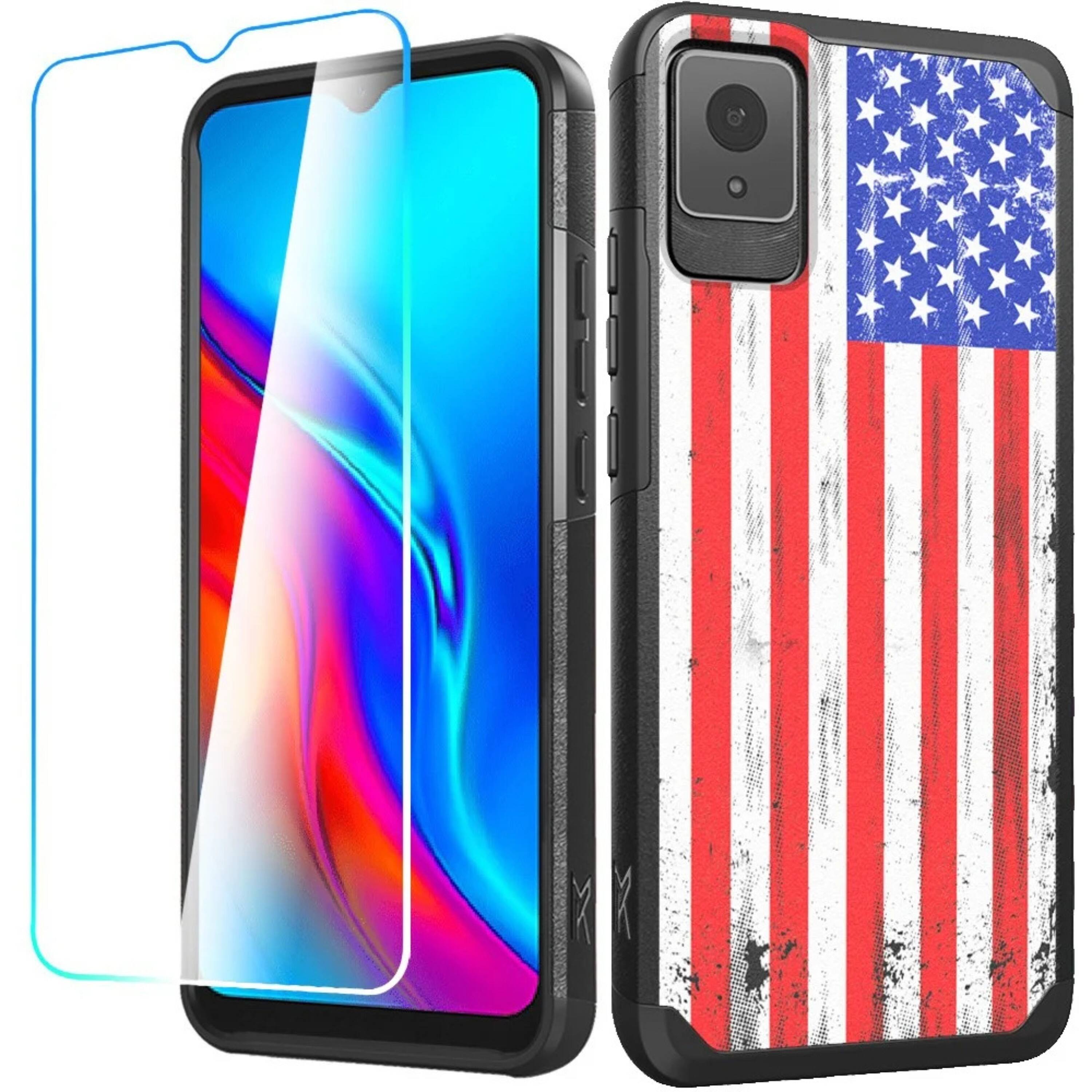 Angle. Kitcheniva - Tough Strong Hybrid Design Protective Case With Tempered Glass For TCL K11 USA - Red Blue.