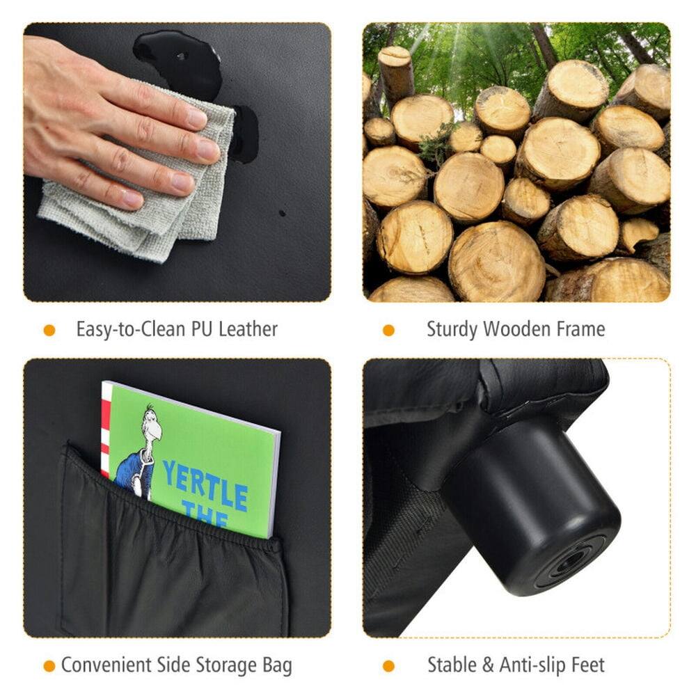 Easy-to-Clean PU Leather  
Sturdy Wooden Frame  
Convenient Side Storage Bag  
Stable & Anti-slip Feet