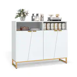 Costway - 40" Buffet Storage Cabinet with 4 Doors & Adjustable Shelves Anti-Tipping Kits - White