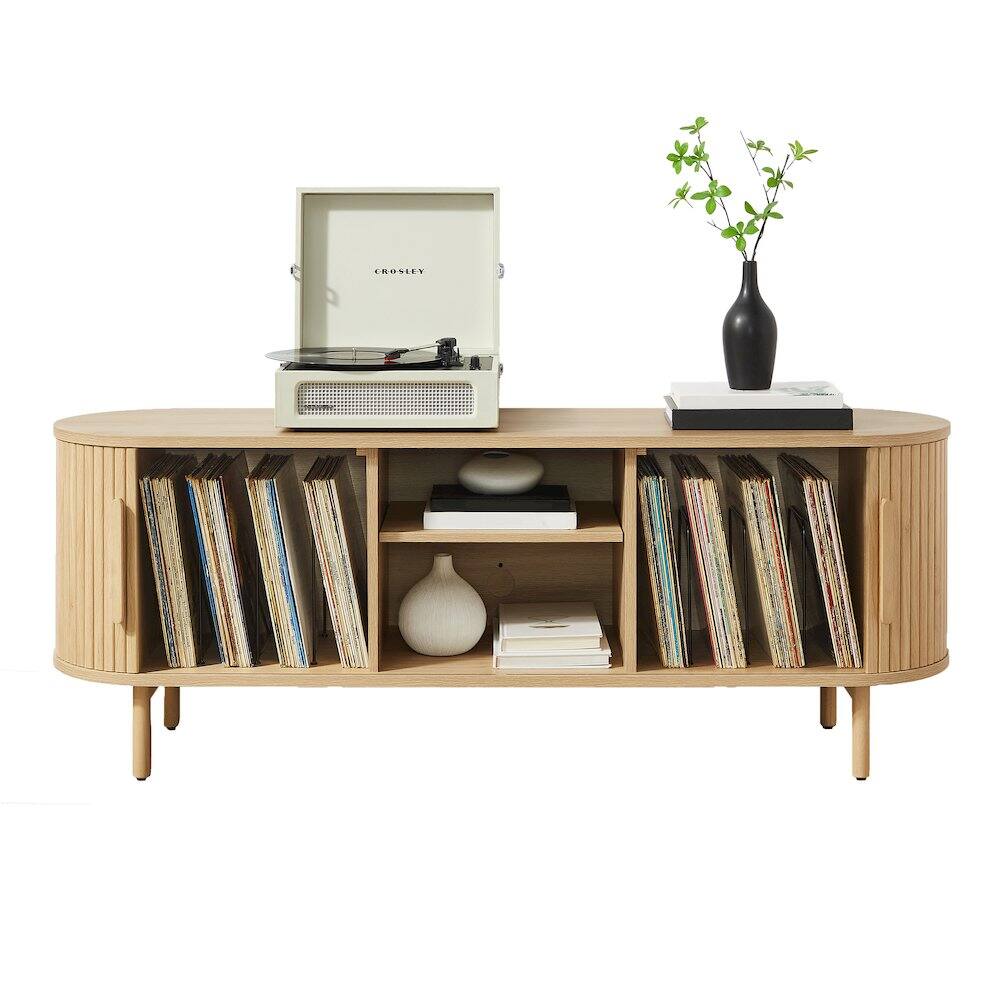 Alt View 1. Crosley Furniture - Ambrose Record Player Cabinet With Vinyl Storage - Ash.