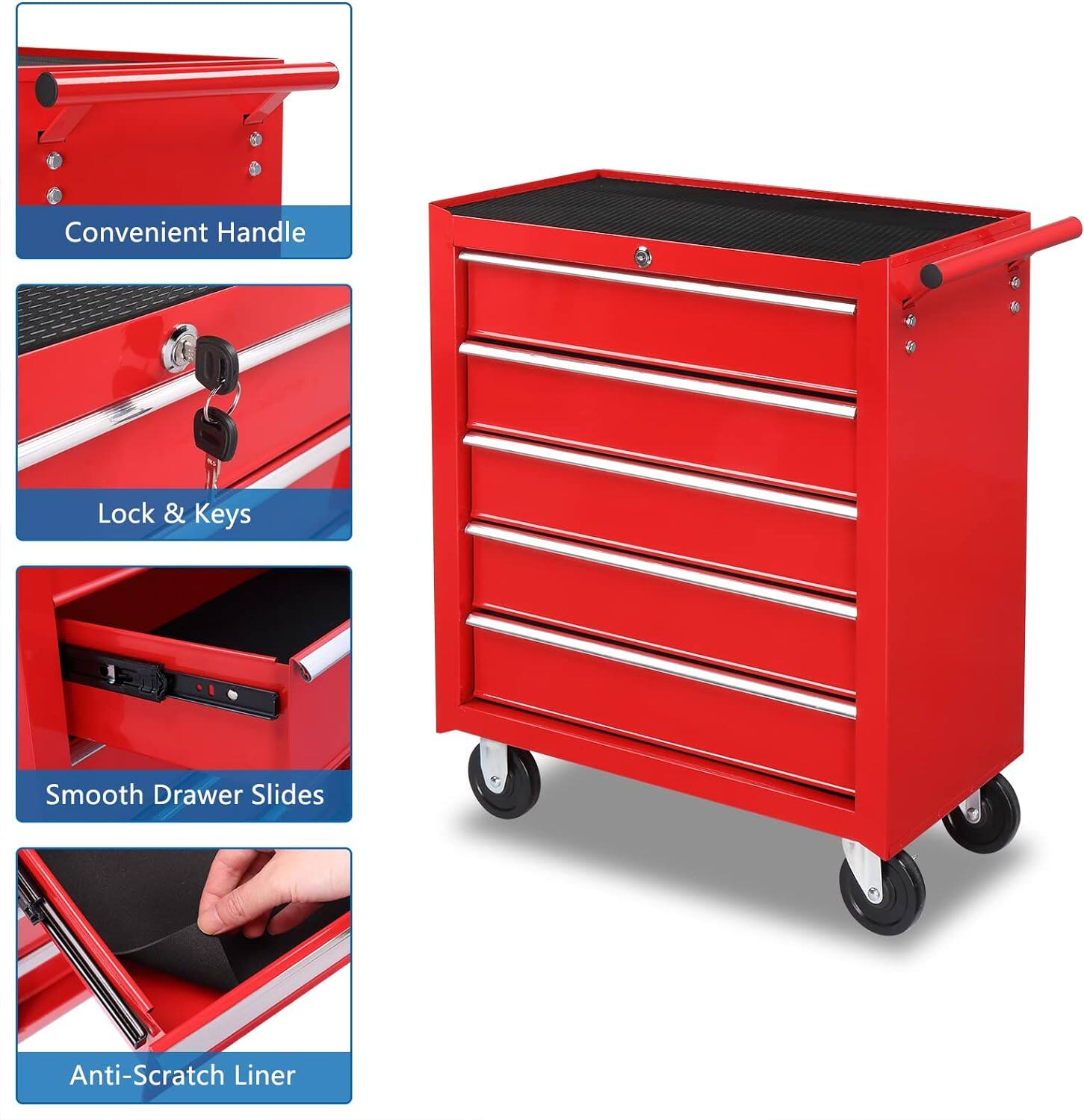 Convenient Handle  
Lock & Keys  
Smooth Drawer Slides  
Anti-Scratch Liner