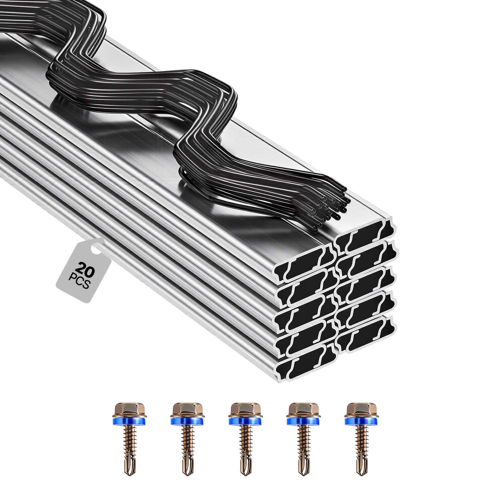 VEVOR - Greenhouse Spring Wire and Lock Channel, 20 Packs 6.56 ft PVC-Coated Wiggle Wire & Aluminum Alloy Channel Bundle Kit - Silver