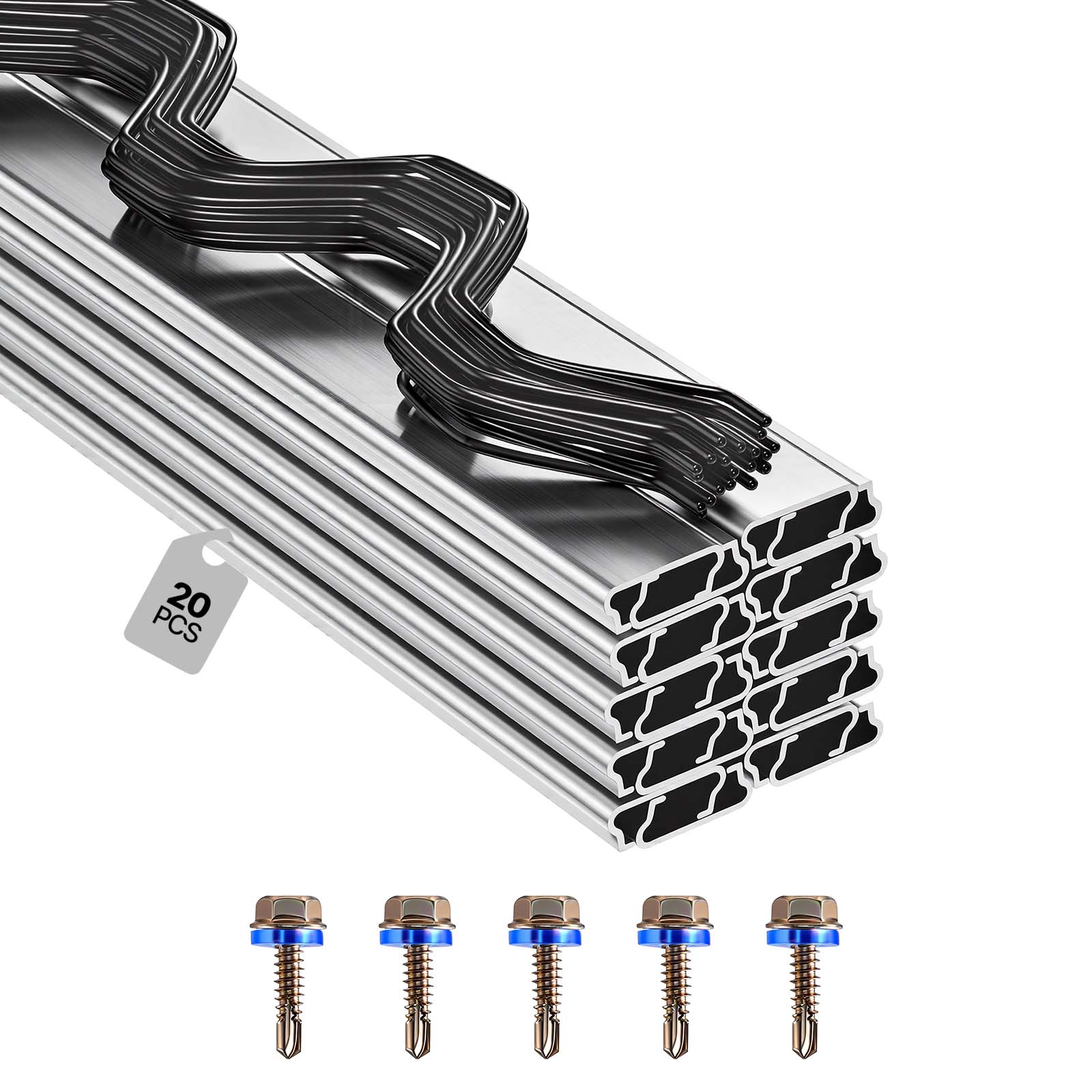 Front. VEVOR - Greenhouse Spring Wire and Lock Channel, 20 Packs 6.56 ft PVC-Coated Wiggle Wire & Aluminum Alloy Channel Bundle Kit - Silver.