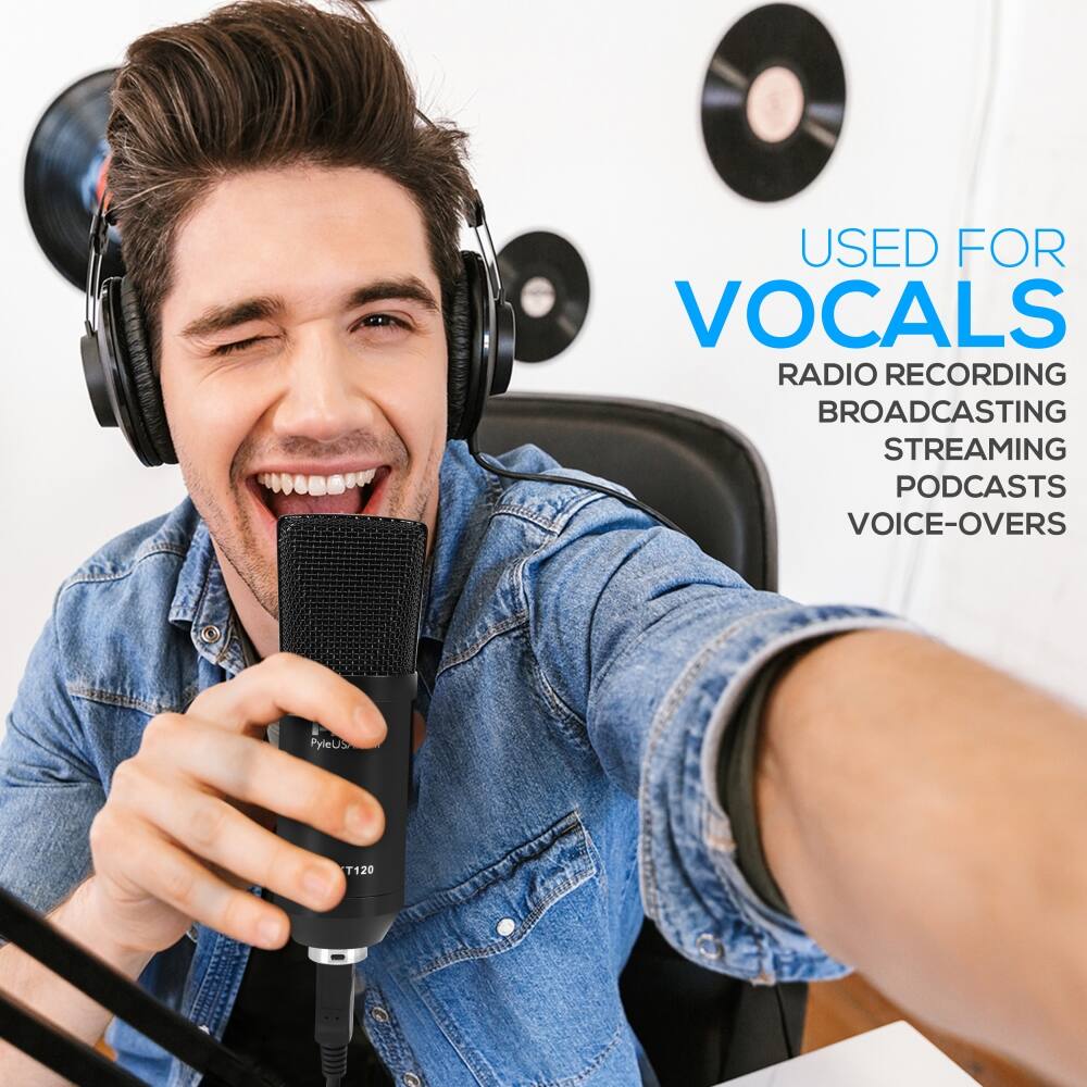 USED FOR VOCALS  
RADIO RECORDING  
BROADCASTING  
STREAMING  
PODCASTS  
VOICE-OVERS  

PyleUS T120