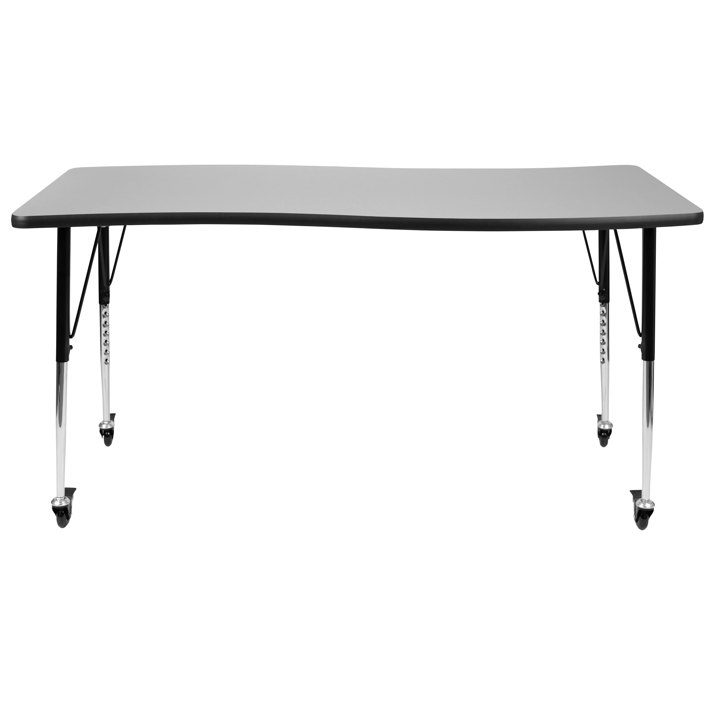 Alt View 5. Emma + Oliver - Mobile 26"W x 60"L Rectangle Wave Flexible Collaborative Adjustable Activity Table - Grey.
