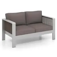 Costway Patio Aluminum Loveseat Sofa Outdoor Furniture Set with Thick Back & Seat Cushions - Gray - Front_Zoom