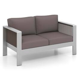 Costway - Patio Aluminum Loveseat Sofa Outdoor Furniture Set with Thick Back & Seat Cushions - Gray