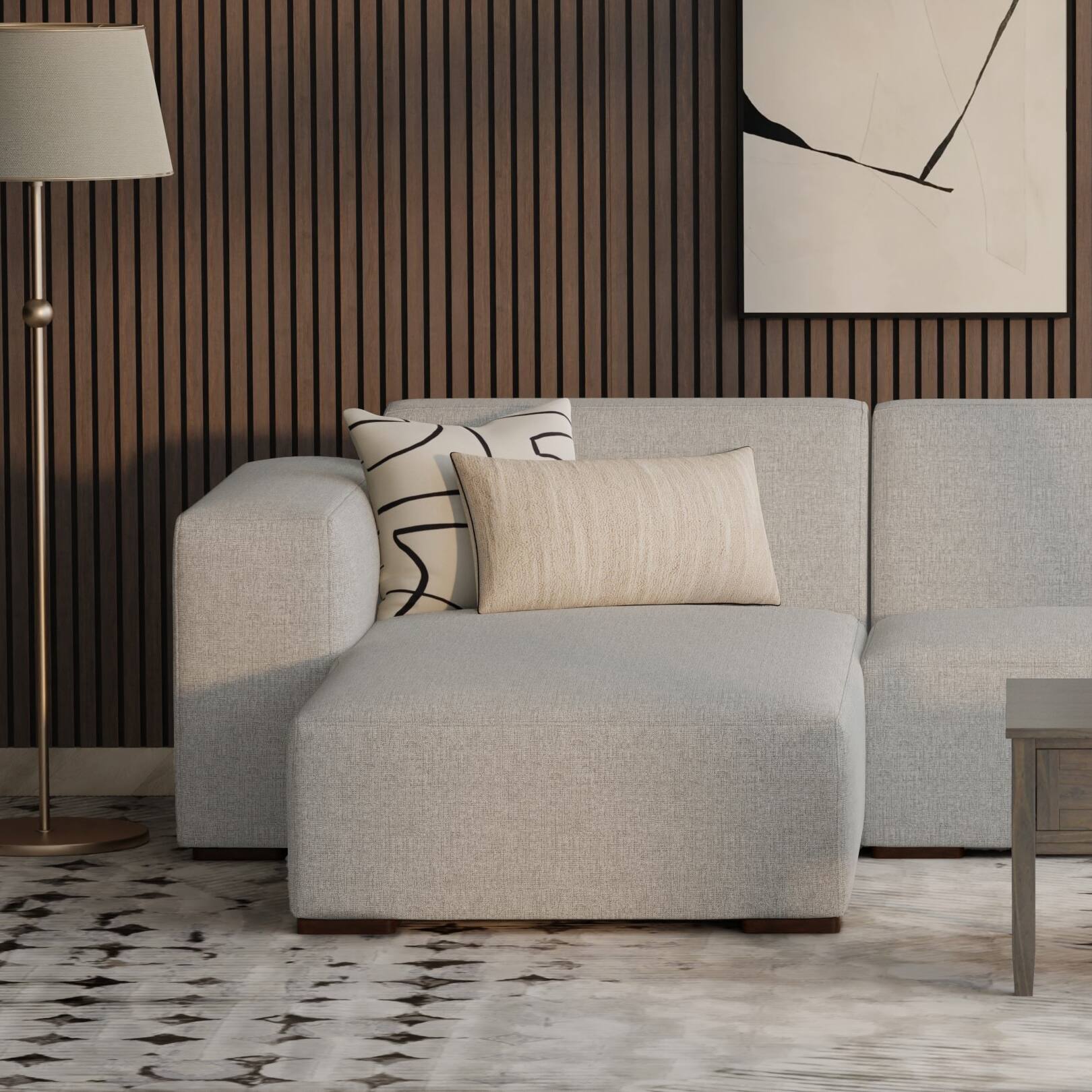 Angle. Simpli Home - Rex Left Chaise Sofa Module in Tightly Woven Performance Fabric - Pale Grey.
