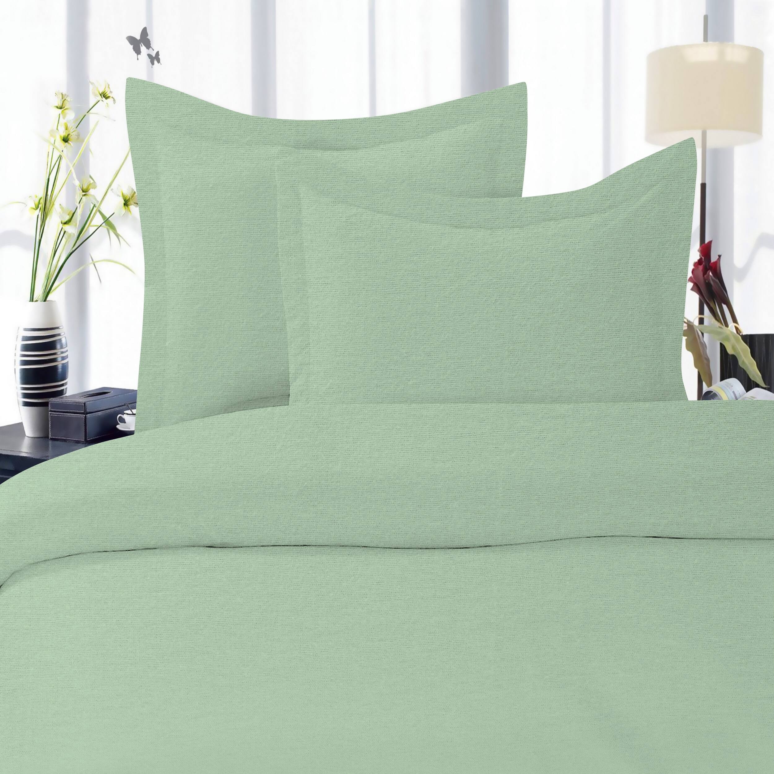 Angle. Bibb Home - Bibb Home 3-Piece Heavyweight Flannel Duvet Cover Set - Sage.