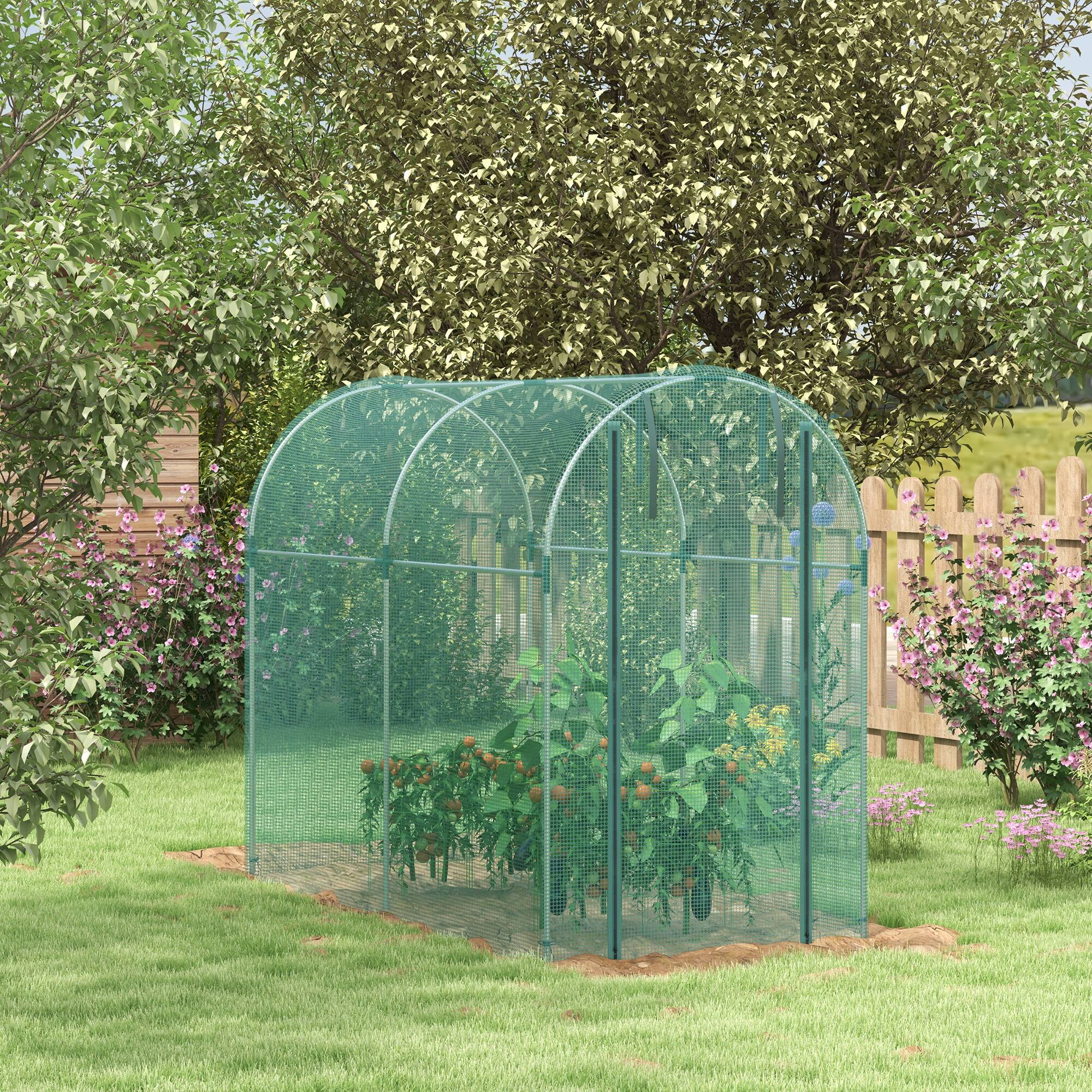 Alt View 1. Outsunny - 4' x 8' Crop Cage, Plant Protection Tent with Zippered Door and Galvanized Steel Frame - Green.