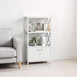 Pefilos - Bathroom Storage Cabinet with Open Shelves and Double Doors, Magnetic Catch, Durable MDF - White