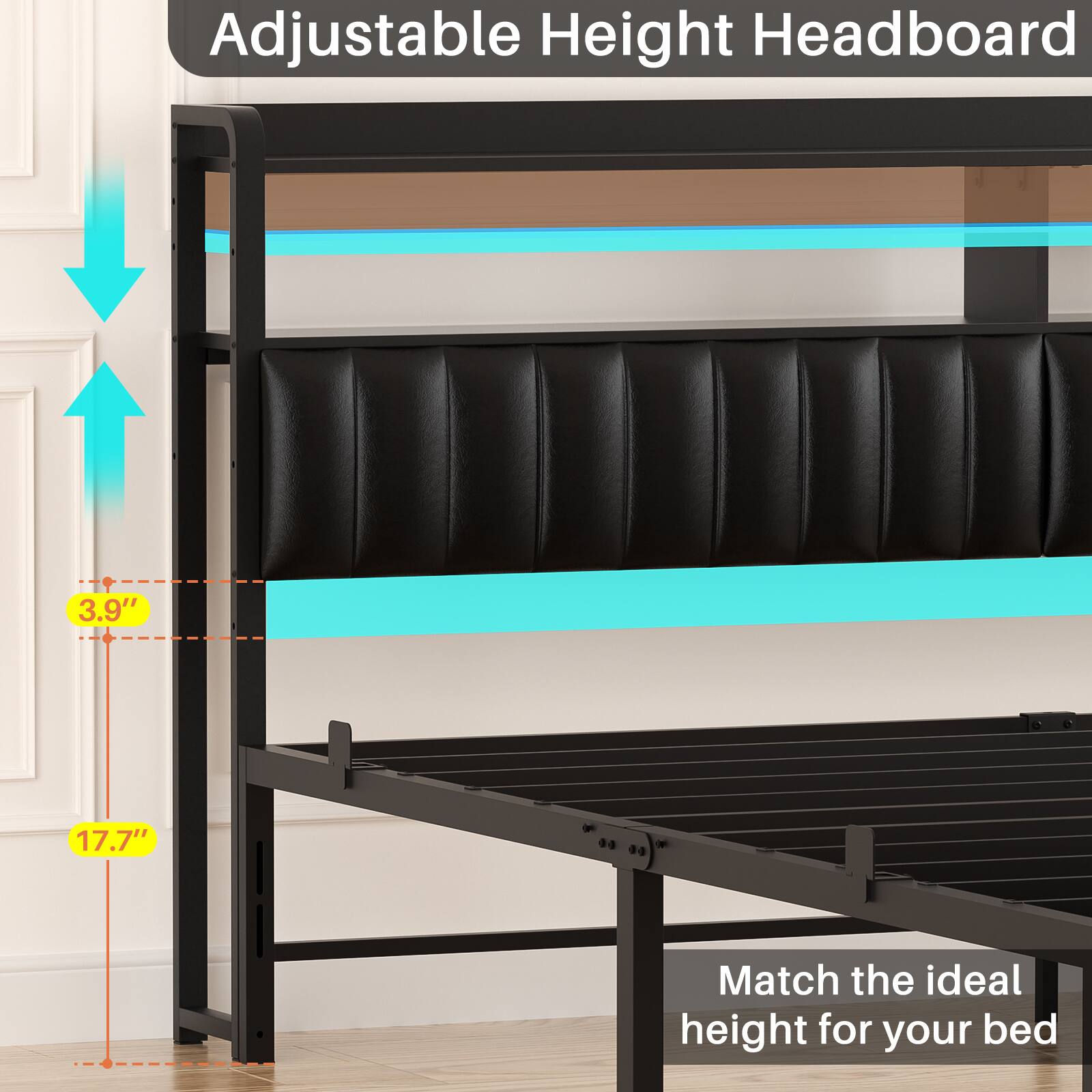 Adjustable Height Headboard 3.9" 17.7" Match the ideal height for your bed