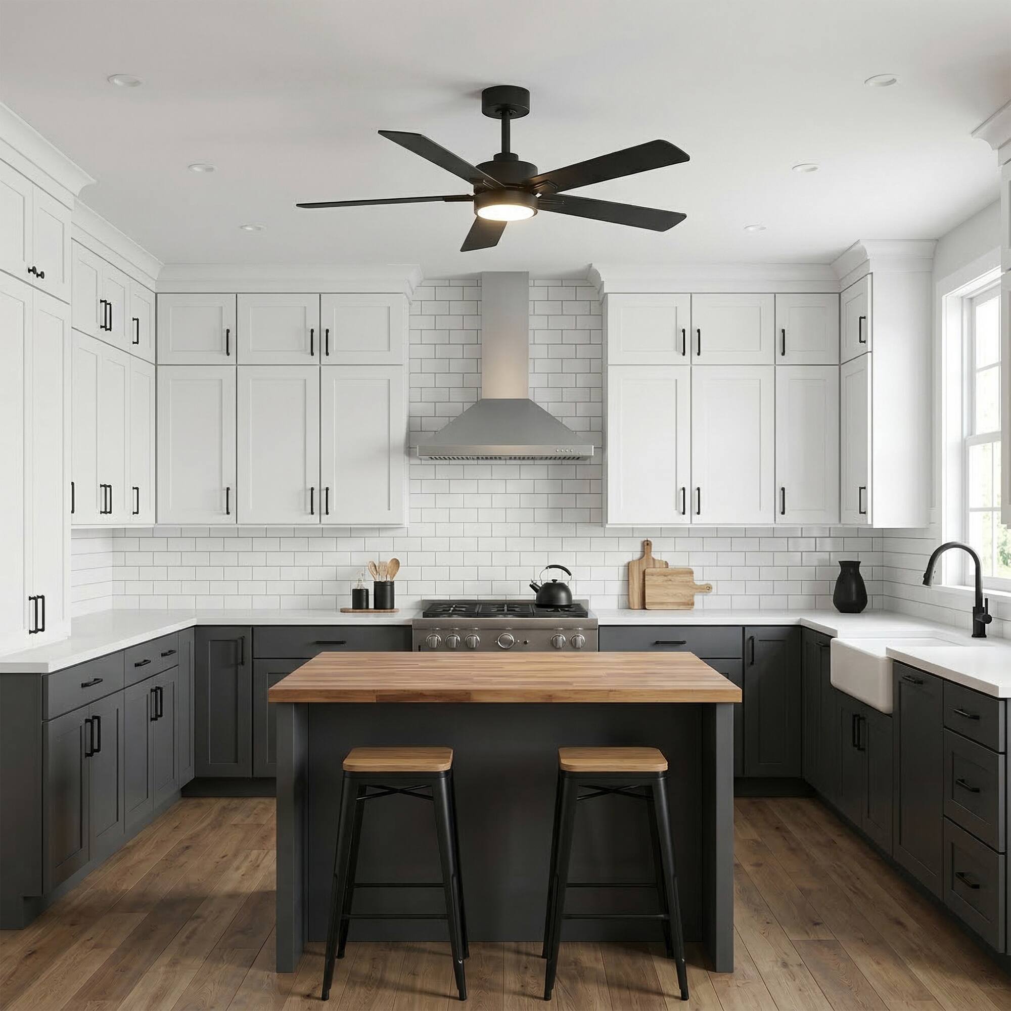 Alt View 2. Breezary - 52-inch Modern Indoor Ceiling Fan with LED Light, 5 Plywood Blades, 6-Speed DC Motor, APP&Remote, Timer, 5" Downrod - 52-inch Matte Black.