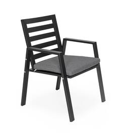 LeisureMod - Chelsea Mid-Century Modern Patio Dining Armchair with Weather-Resistant Olefin Cushion - Aluminum - Black