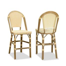 PURPLE LEAF - French Counter Height Bar Stool Set of 2 Patio Bar Chairs with Back Rattan Bar Chairs French Bistro Set - Bamboo Pattern/Cream Yellow-Counter Stool