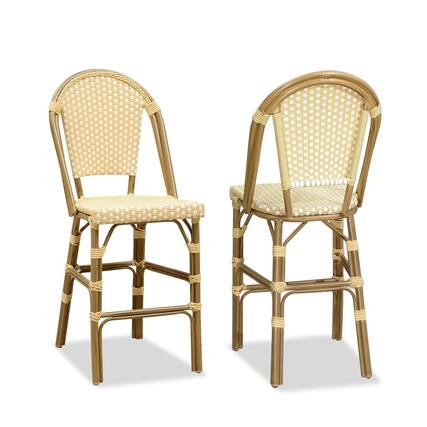 Front. PURPLE LEAF - French Counter Height Bar Stool Set of 2 Patio Bar Chairs with Back Rattan Bar Chairs French Bistro Set - Bamboo Pattern/Cream Yellow-Counter Stool.