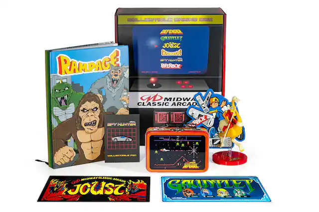 COLLECTIBLE GAMING BOX
DEFENDER GAUNTLET JOUST RAMPAGE SPY HUNTER PAFERBOY
MIDWAY CLASSIC ARCADE
25c PLAY
COLLECTIBLE PIN
RAMPAGE
DEFENDER
MIDWAY CLASSIC ARCADE
JOUST
