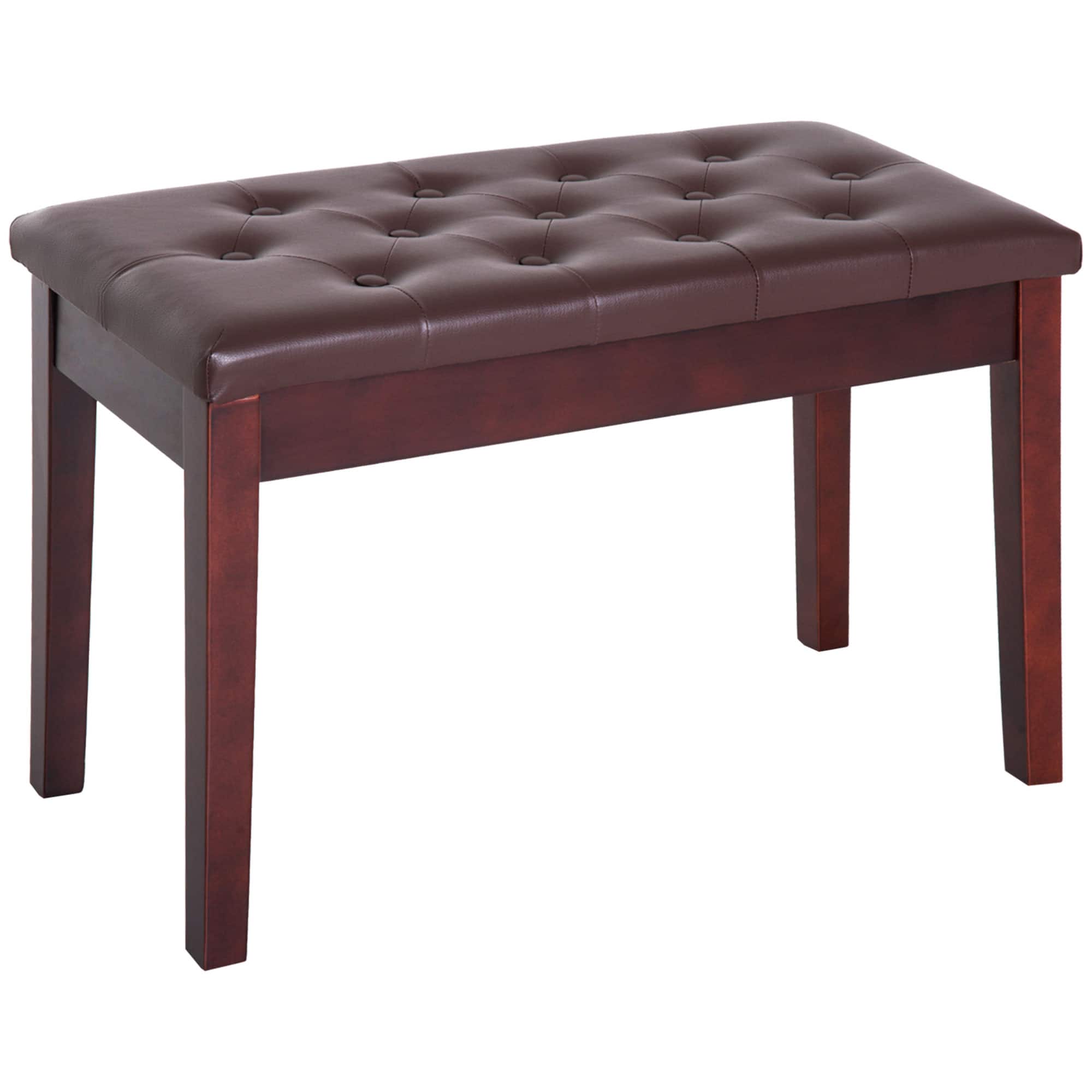 Homcom - Piano Bench, Duet Piano Chair with Faux Leather Padded Cushion and Wooden Frame, Button Tufted Keyboard Bench - Chestnut Brown