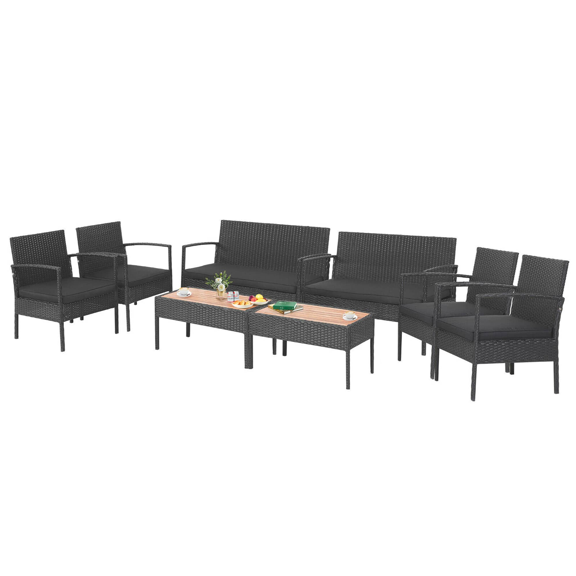 Gymax - 8PCS Rattan Patio Conversation Furniture Set Outdoor Sofa Set w/ Cushions - Black price history on PriceWatchPro