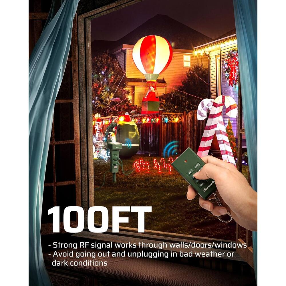 Alt View 2. RTMB - Outdoor Power Stake Timer 6 Outlets, Remote 100FT, Dusk-to-Dawn, 15A - Green.