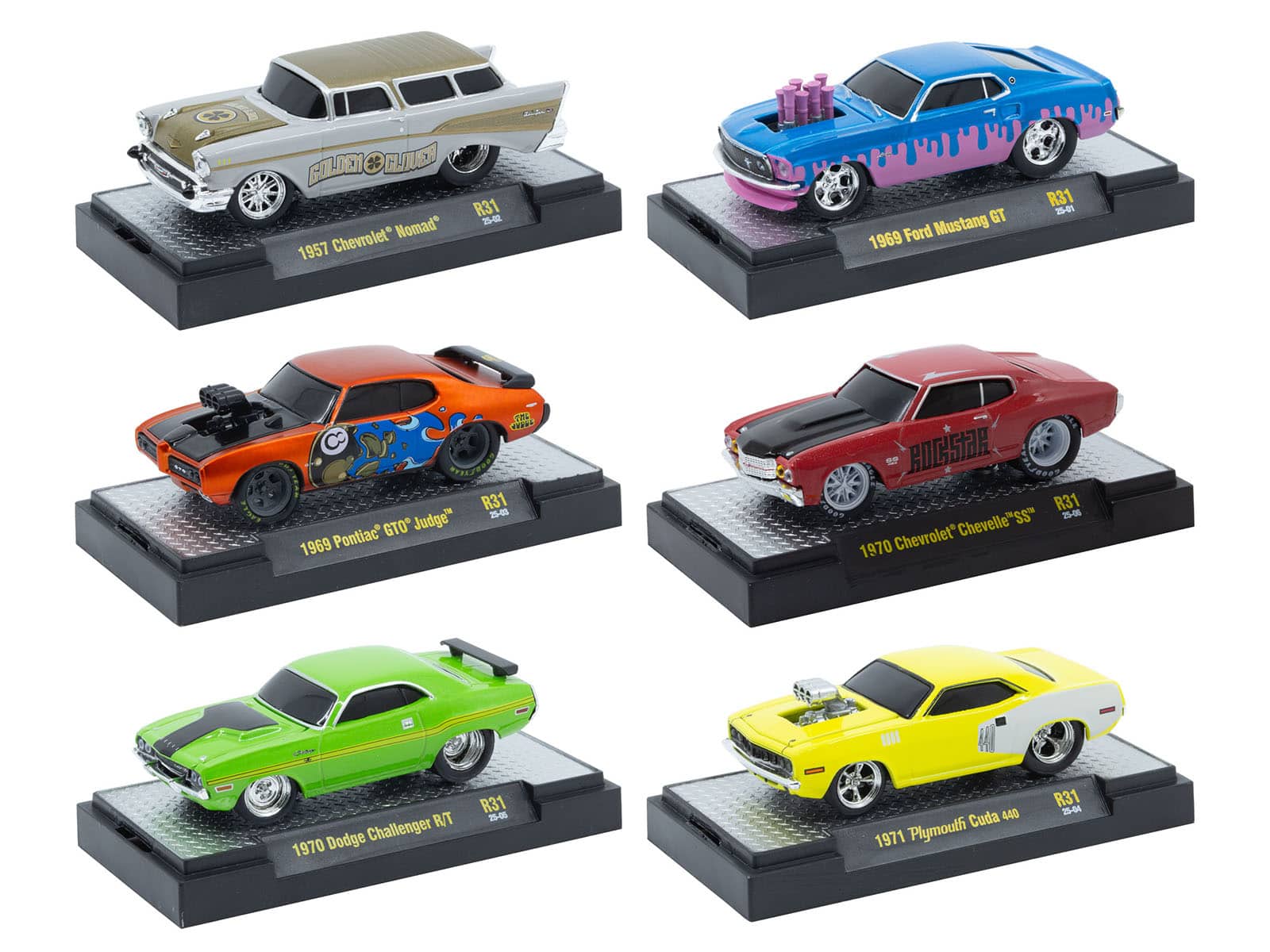 "Ground Pounders" 6 Cars Set Release 31 IN DISPLAY CASES Limited Edition 1/64 Diecast Model Cars by M2 Machines - Multicolor