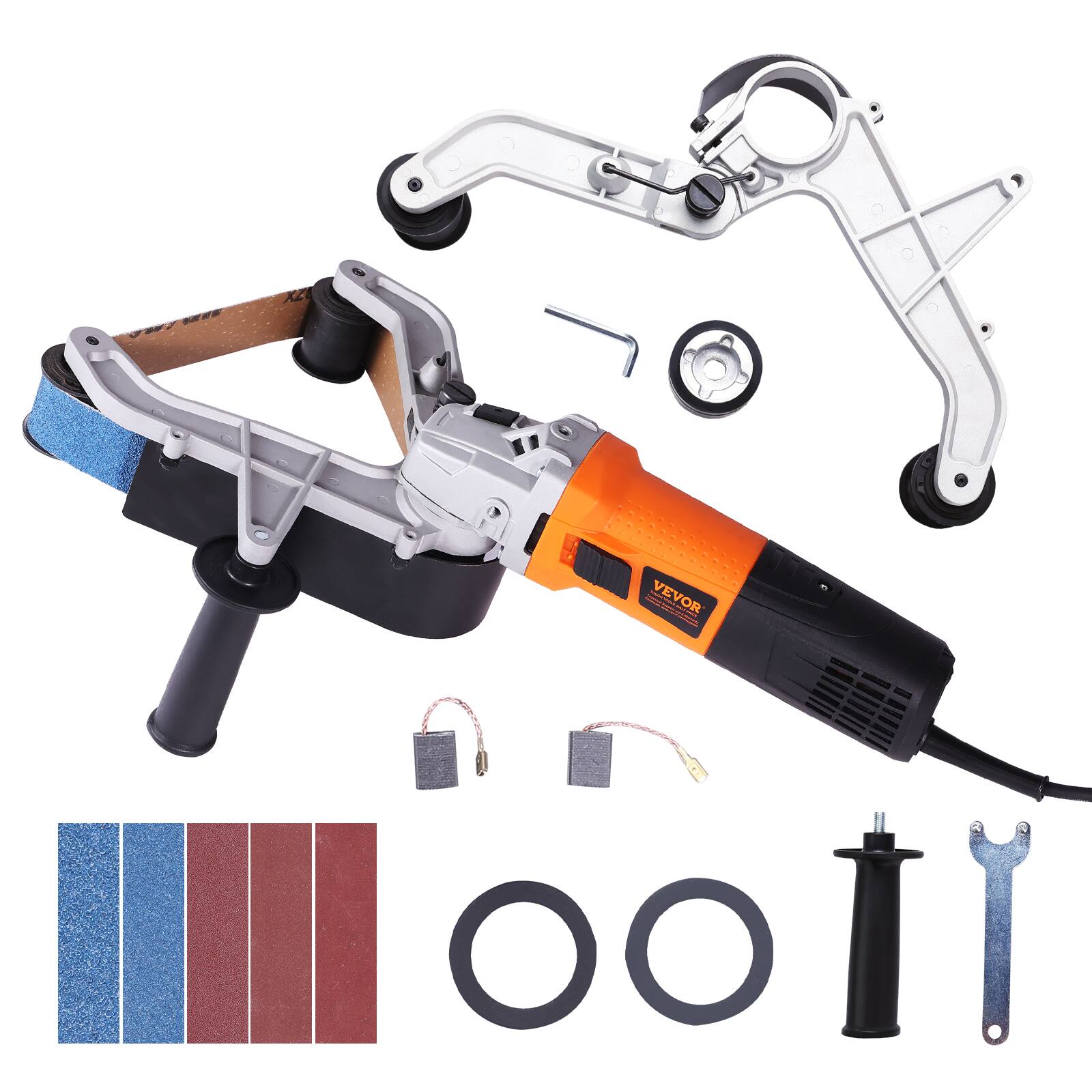 Alt View 5. VEVOR - Pipe Tube Polisher Sander, 1000W Pipe Belt Sander with 6 Variable Speeds 1100-3200rpm, Professional Belt Sander Grinding - Orange;Black.