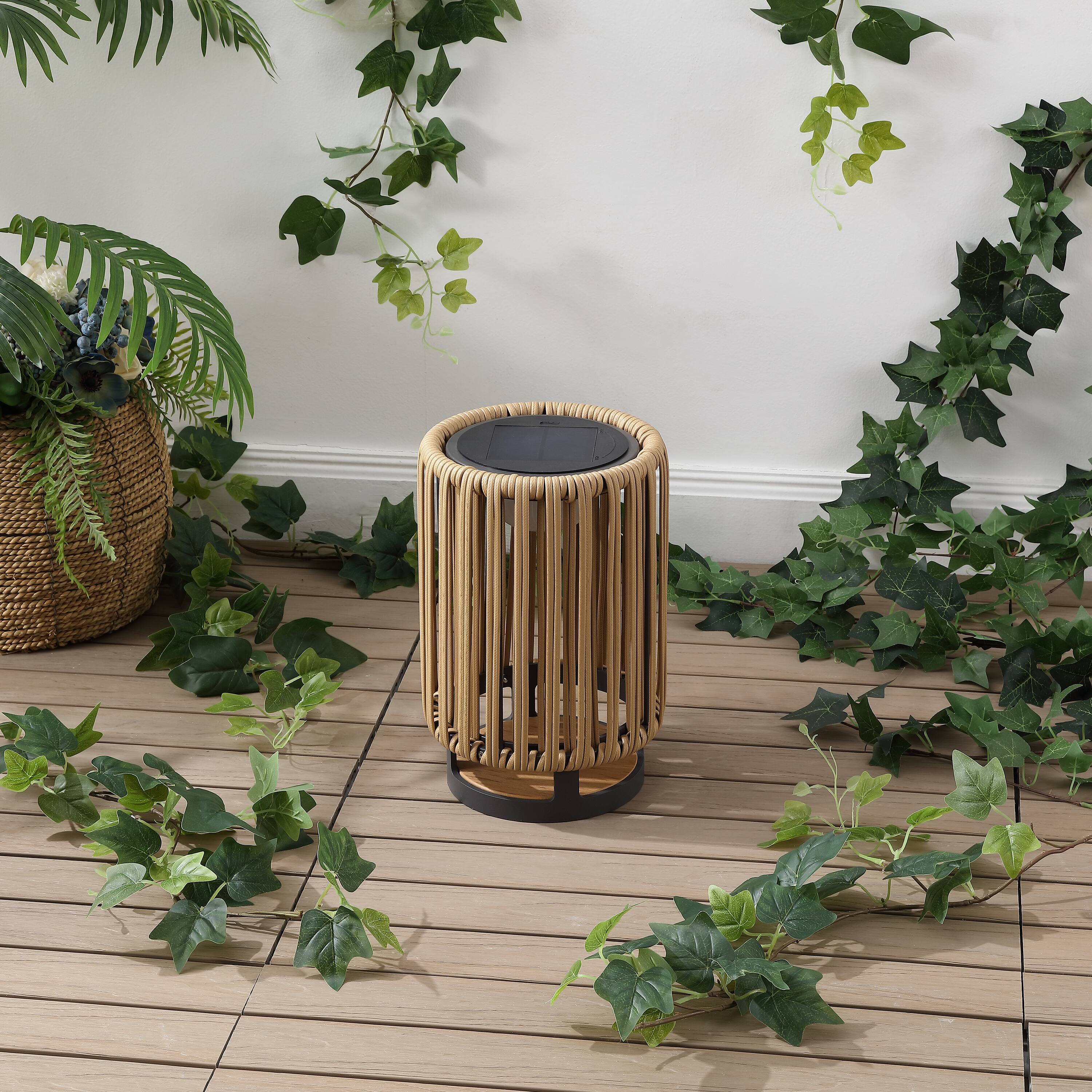 Alt View 7. Jonathan Y - Sawara 12.5" Modern Minimalist Faux Rattan Integrated Indoor/Outdoor LED Solar Powered Lantern, Natural - Natural.