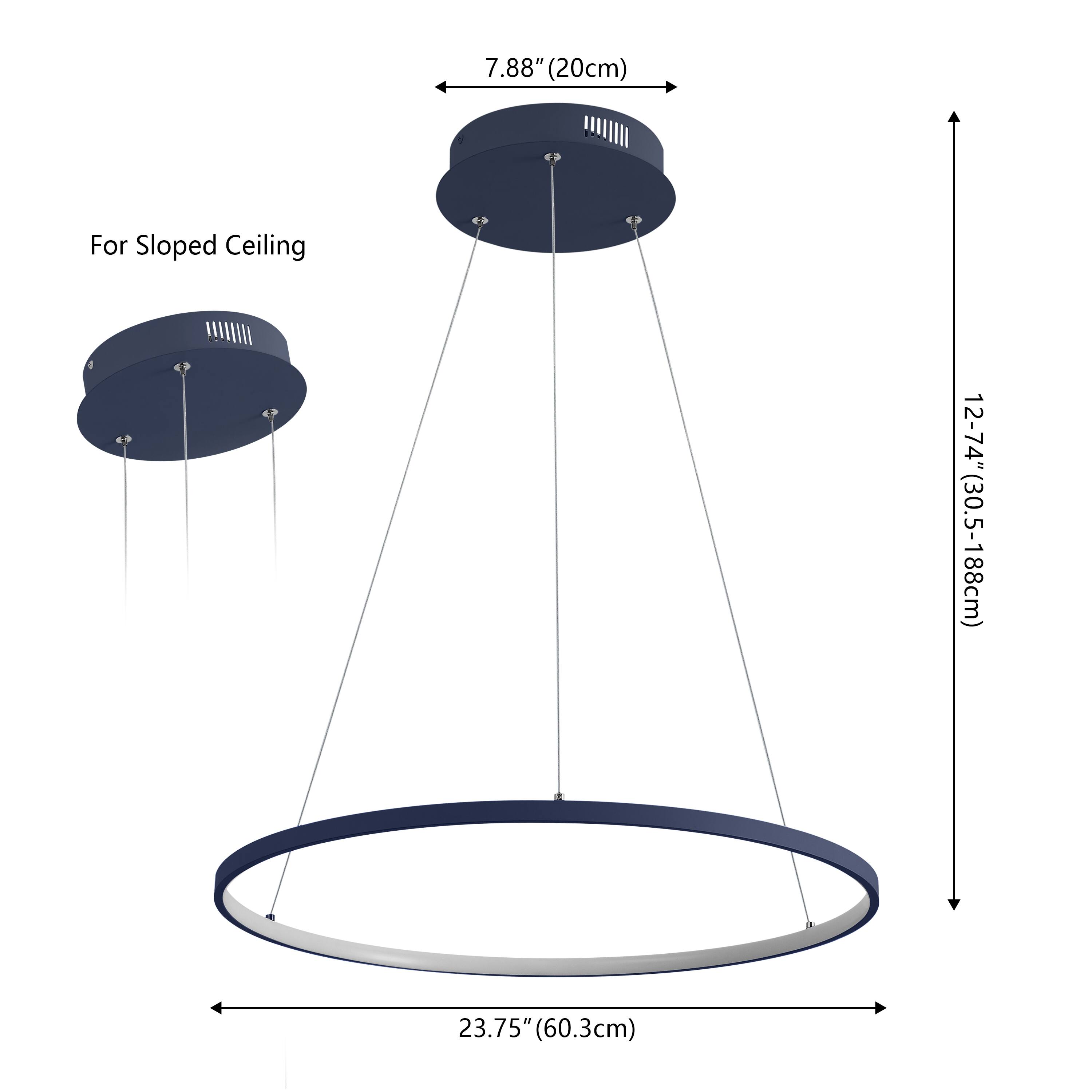 7.88" (20cm) For Sloped Ceiling  
12-74" (30.5-188cm)  
23.75" (60.3cm)
