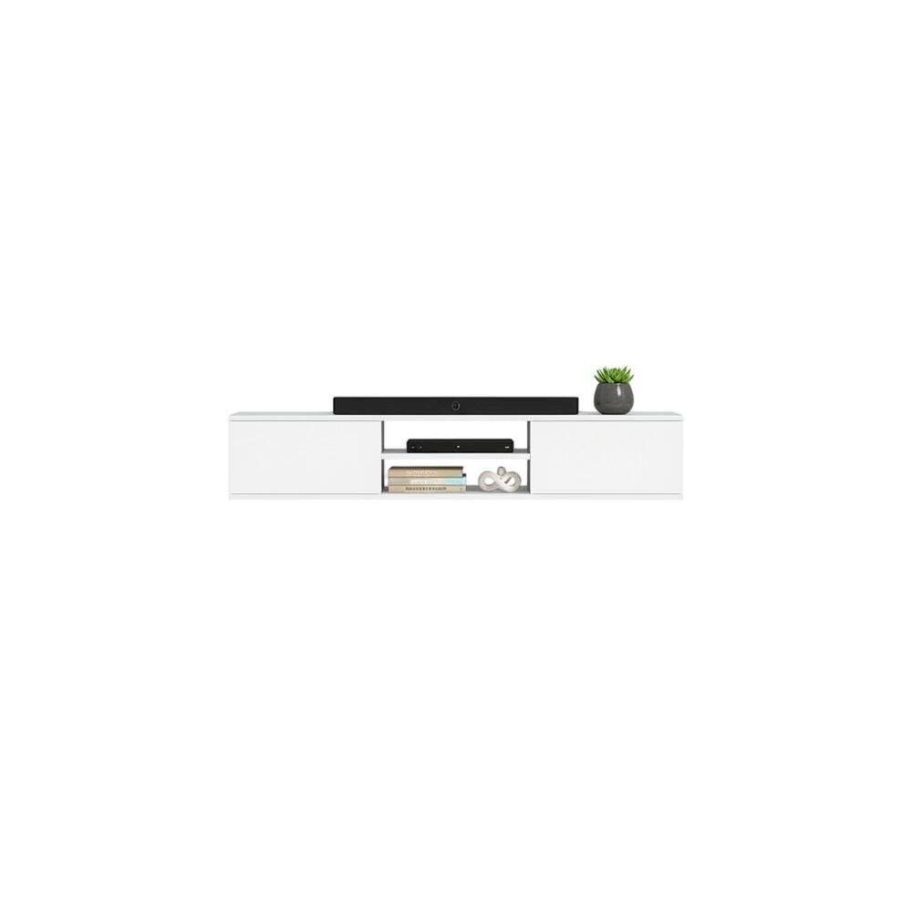 Alt View 3. FurniFact - White Floating TV Stand with Wall Mount Design and Engineered Wood Finish - White.