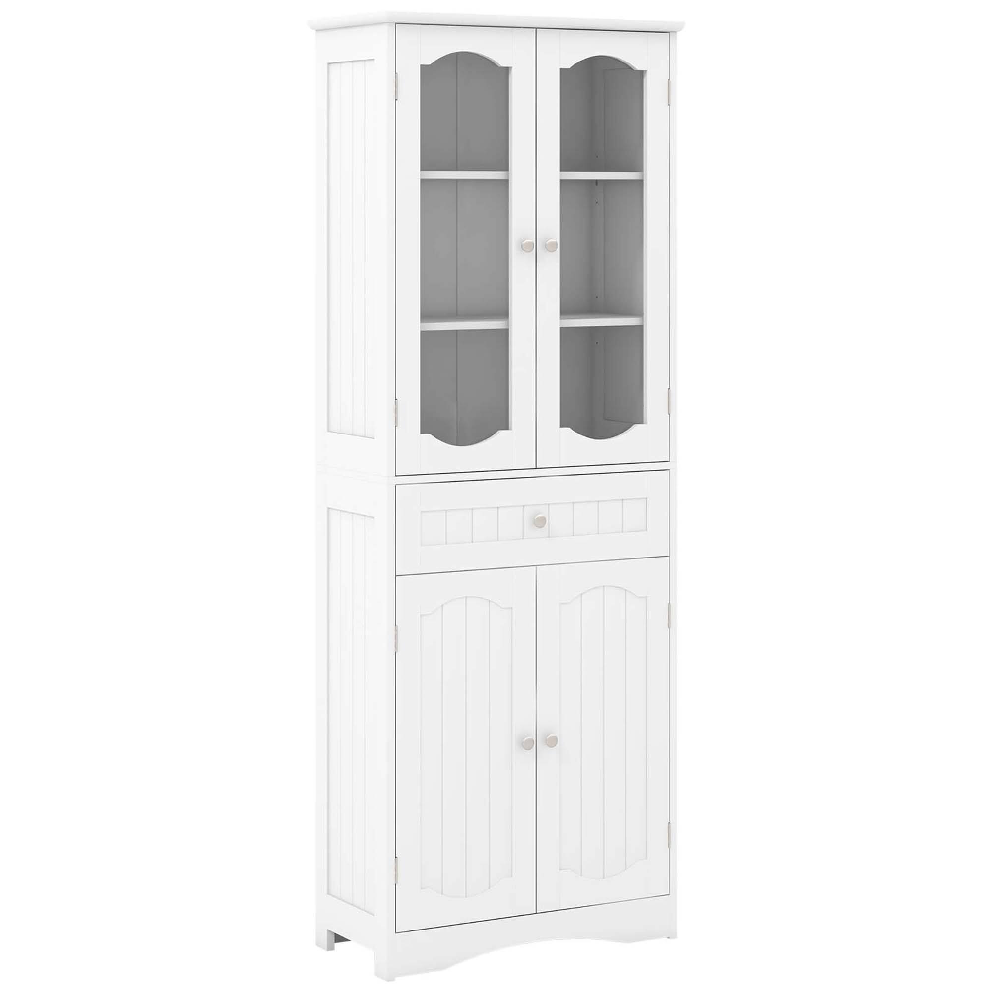 Front. Costway - Costway 63" Tall Bathroom Cabinet with Tempered Glass Doors Adjustable Shelves Large Drawer White - White.