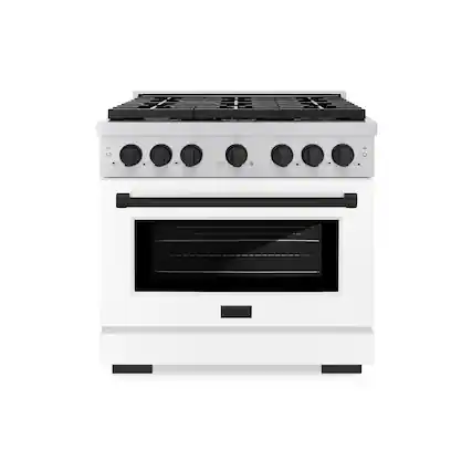 Front. ZLINE - ZLINE Autograph 36" Paramount Dual Fuel Range with Black Accents (SDRZ-WM-36-MB) - White.