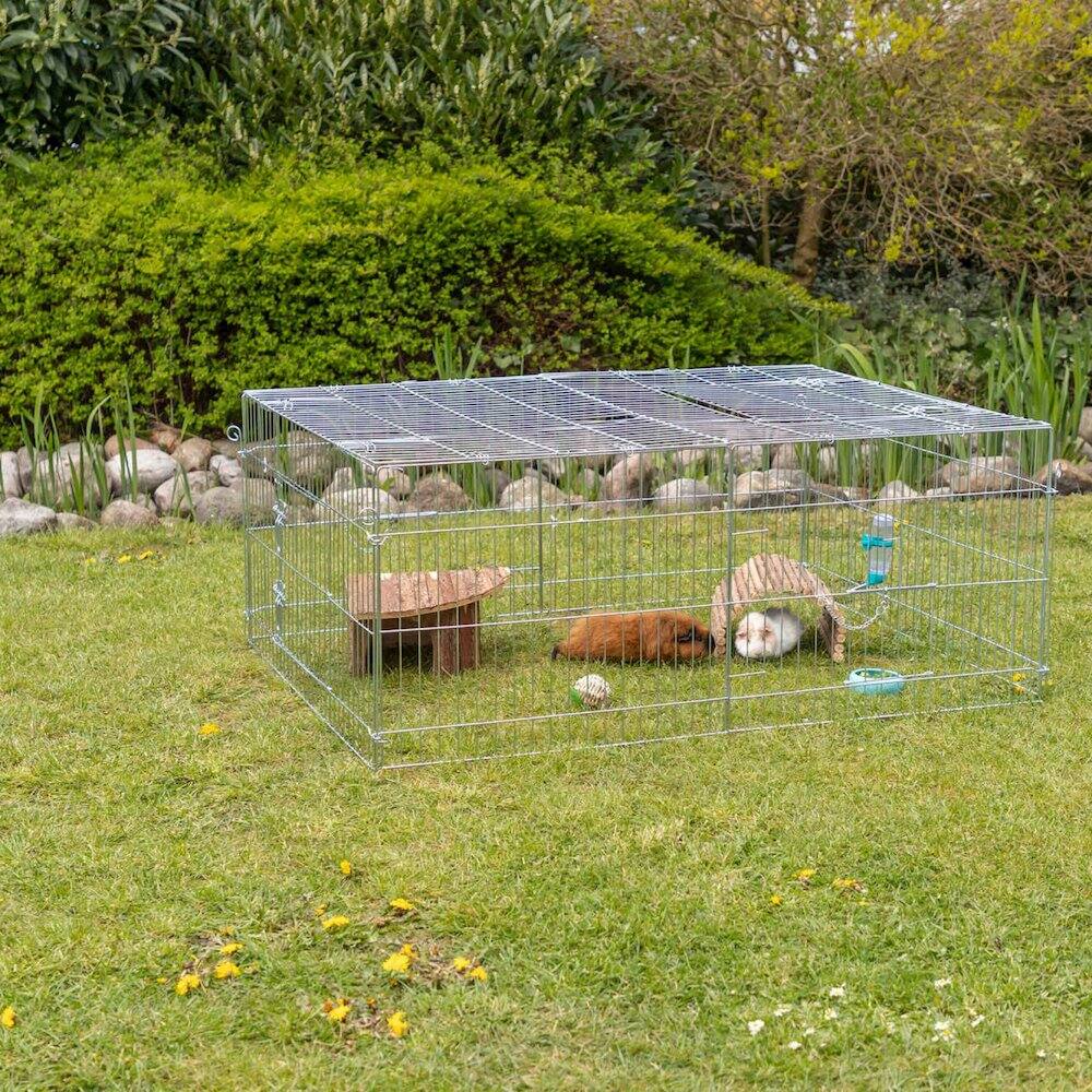 Angle. TRIXIE - Enclosed Outdoor Ft. Galvanized Metal Animal Cage with 5 Doors - Silver.
