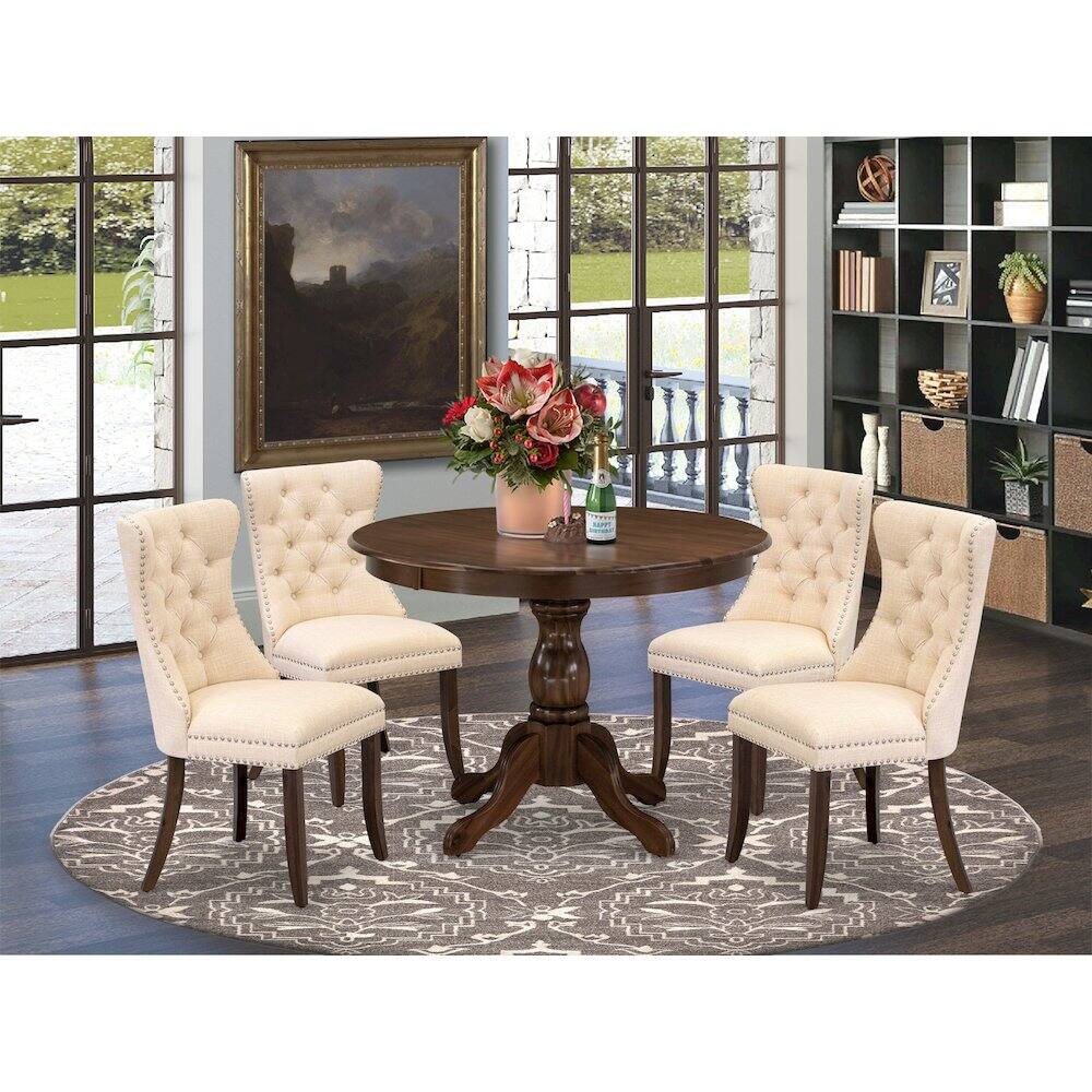 Alt View 8. East West Furniture - 5 Piece Dinette Set Contains a Round Kitchen Dining Table - Antique Walnut.