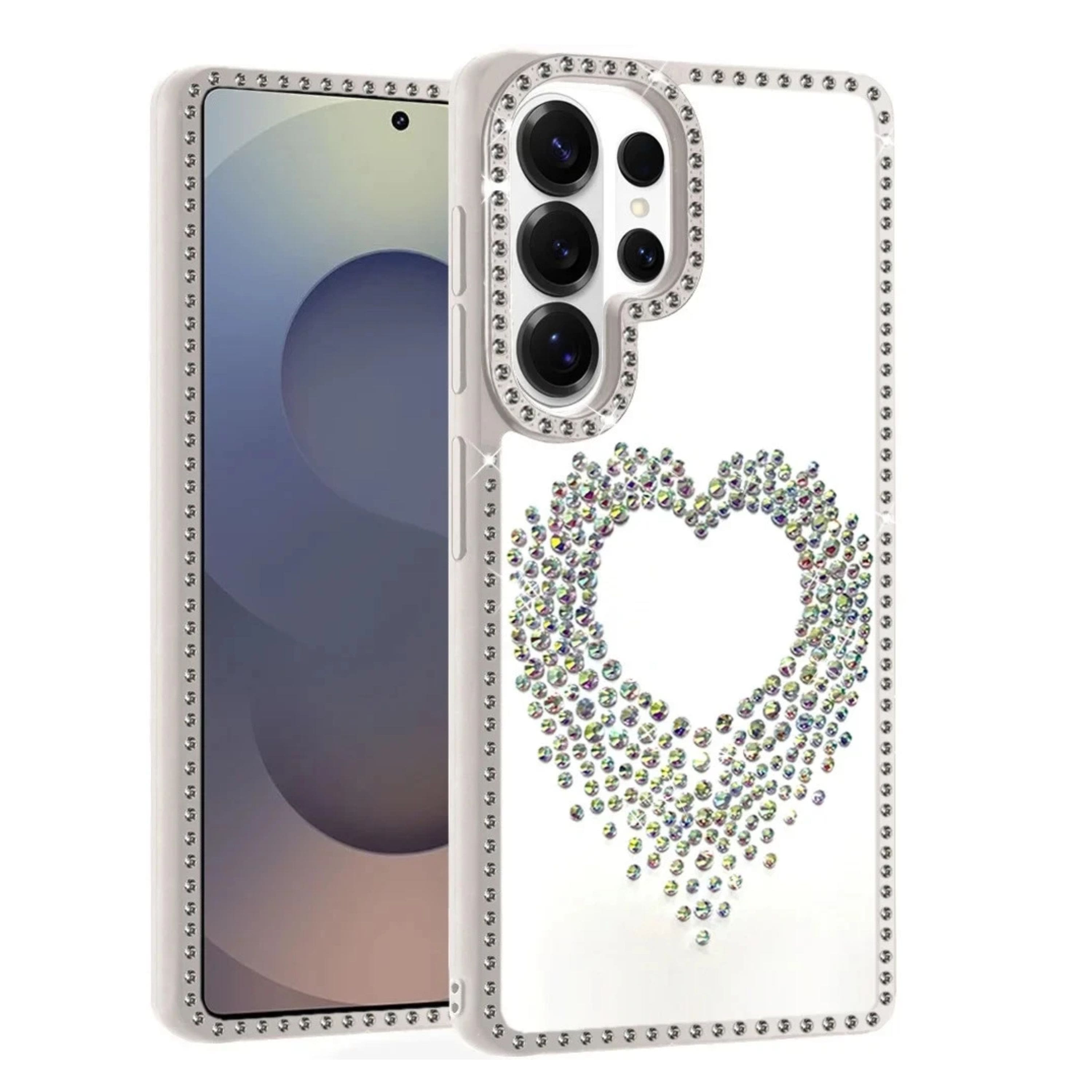 Kitcheniva - Heart Shaped Crystals Design Phone Case With Tempered Glass For Samsung S26 Ultra - Beige price history on PriceWatchPro
