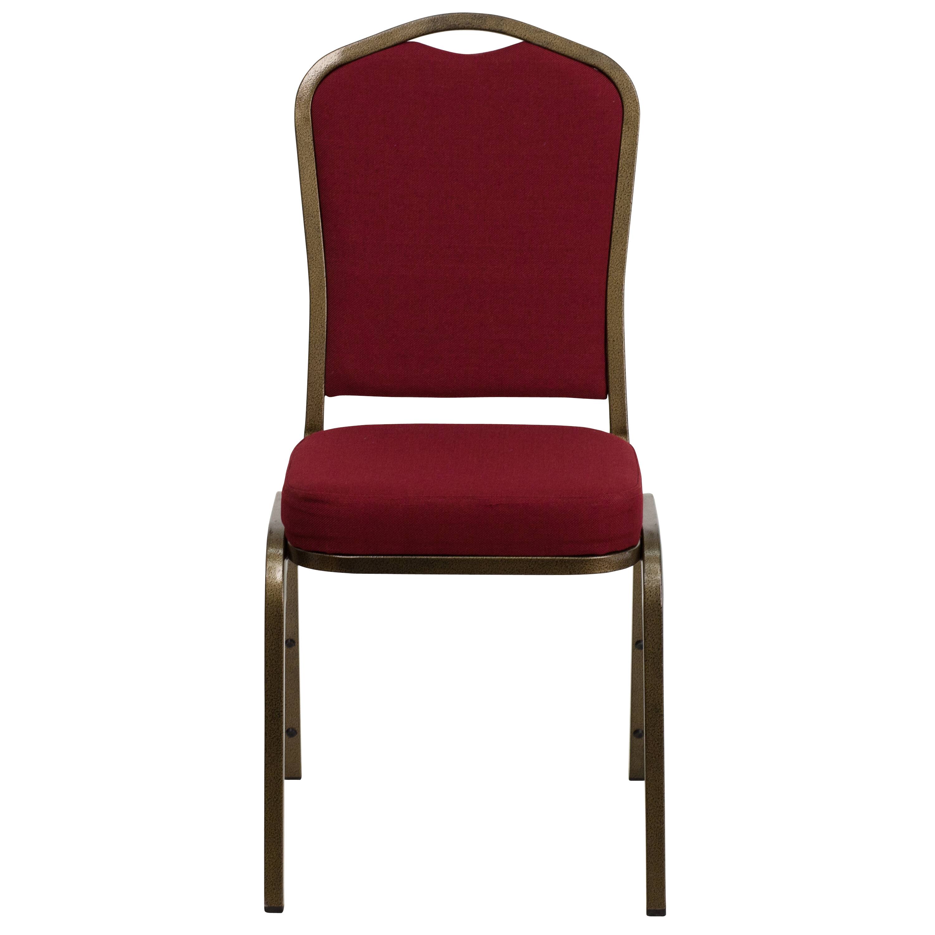 Alt View 7. Emma + Oliver - Crown Back Stacking Banquet Dining Chair - Burgundy Fabric/Gold Vein Frame.