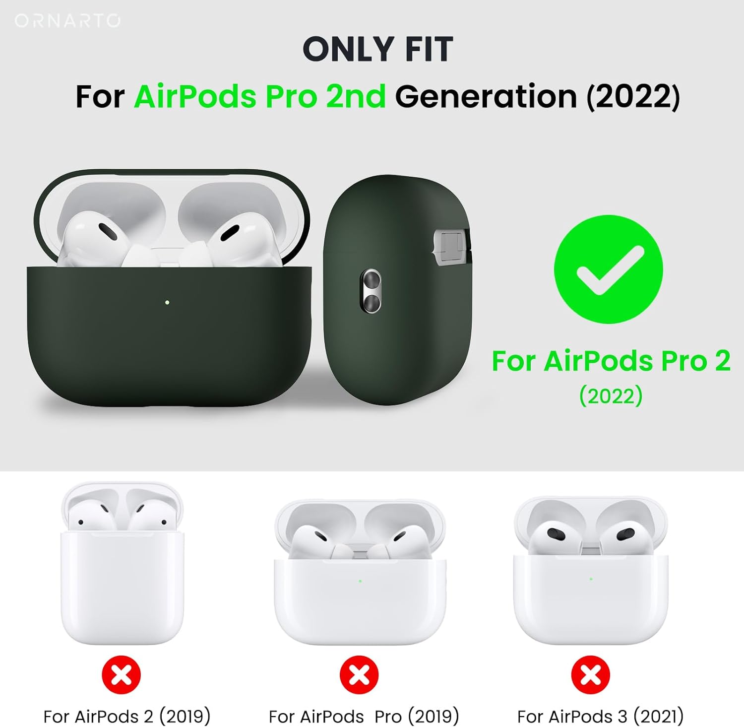 ORNARTO ONLY FIT For AirPods Pro 2nd Generation (2022) For AirPods Pro 2 (2022) x For AirPods 2 (2019) x For AirPods Pro (2019) x For AirPods 3 (2021)