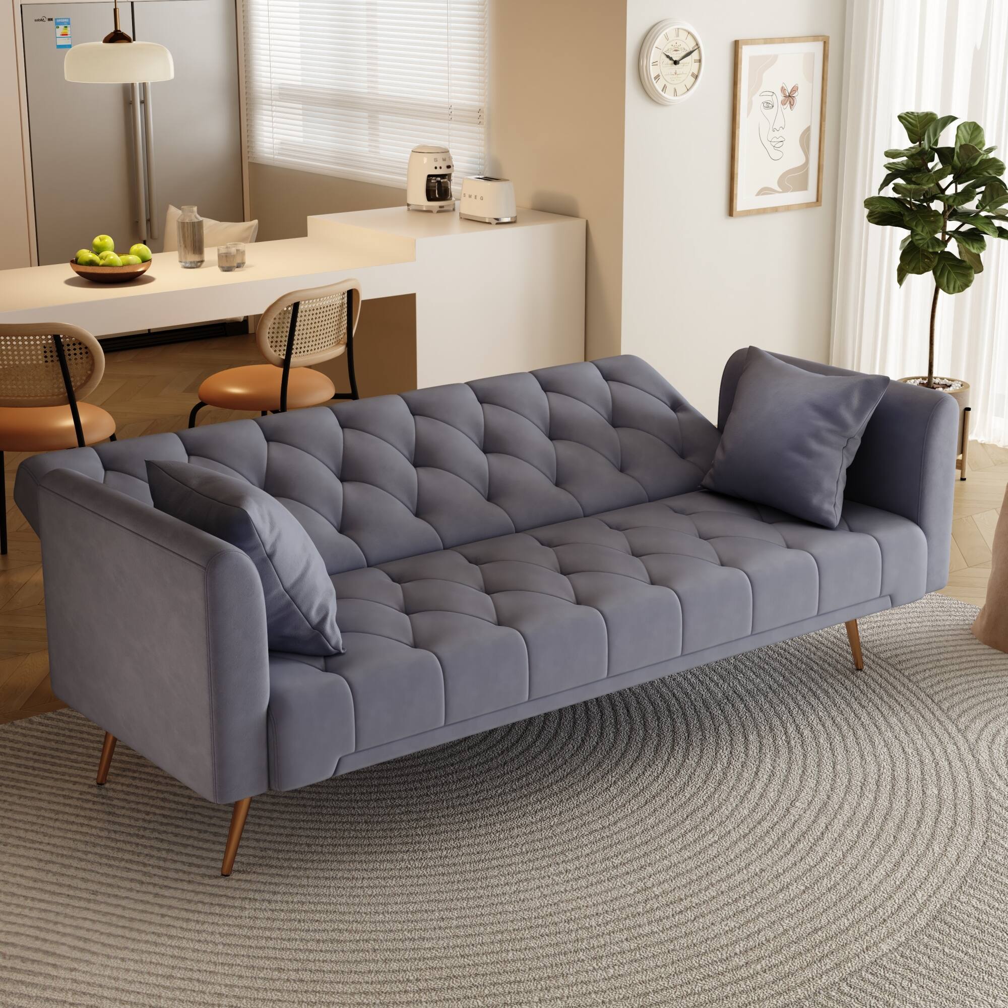 Left. GOODSILO - Convertible Velvet Sofa Bed with Adjustable Backrest for Small Spaces, Living Room and Office Use - Gray.