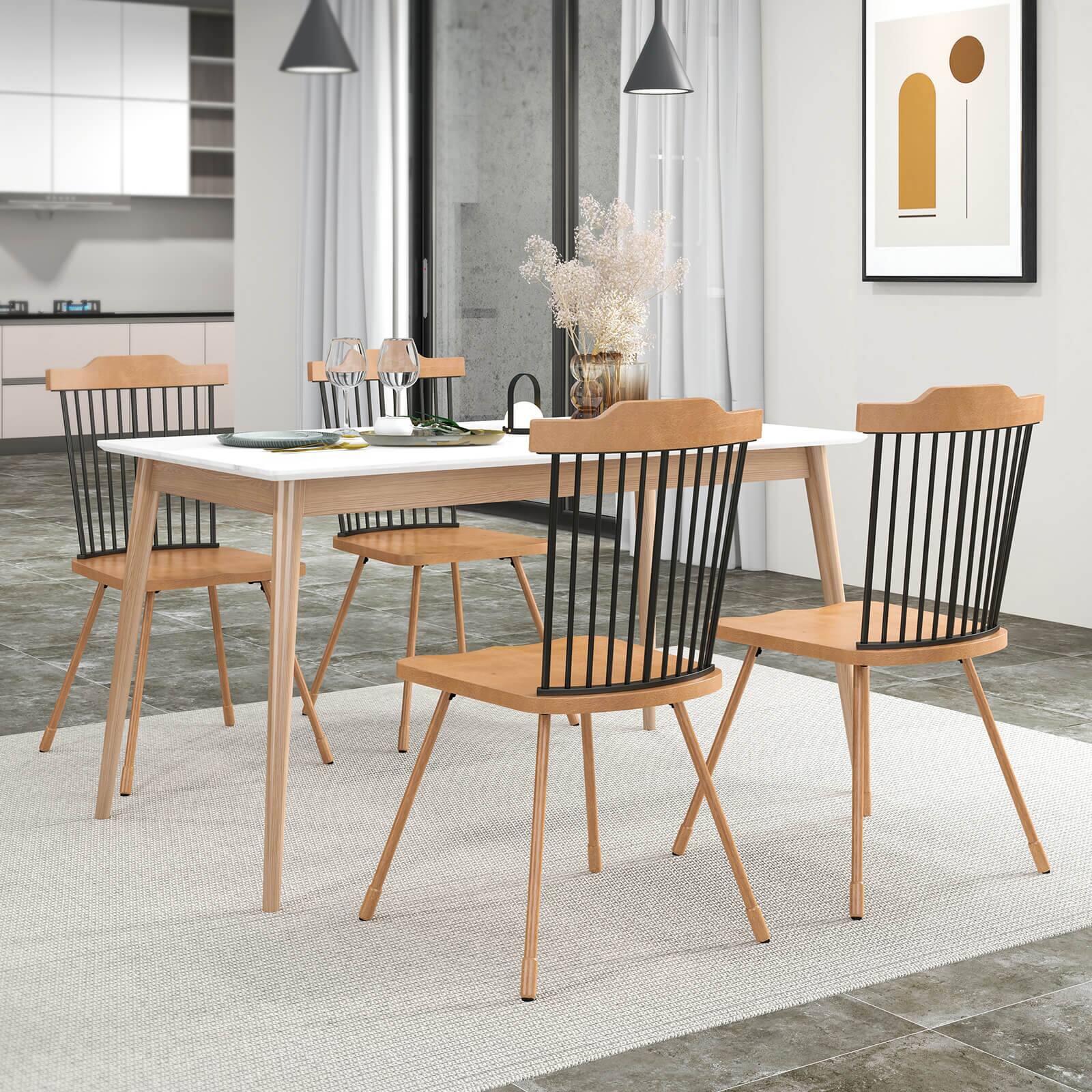 Alt View 4. Costway - Costway Windsor Chair Set of 2 Metal Legs Supported Dining Chair Farmhouse Armless Chair - Natural,Black.