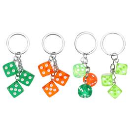 Unique Bargains - 4pcs Lucky Dice Keychain Charm, Resin 3D Cube Mini Dice Keyrings with 3 Pendants for Bag, Wallet, Purse, Car, Phone - Light Green,Orange,Dark Green/Orange/Dark Green