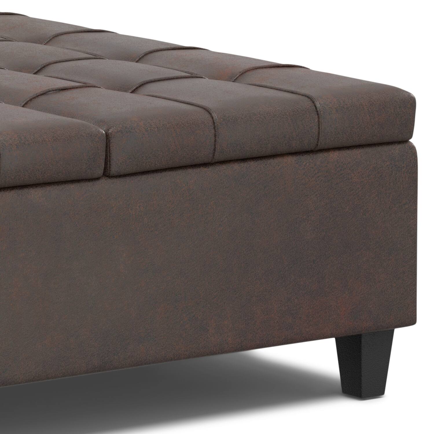 Alt View 13. Simpli Home - Harrison Large Square Coffee Table Storage Ottoman - Distressed Brown.