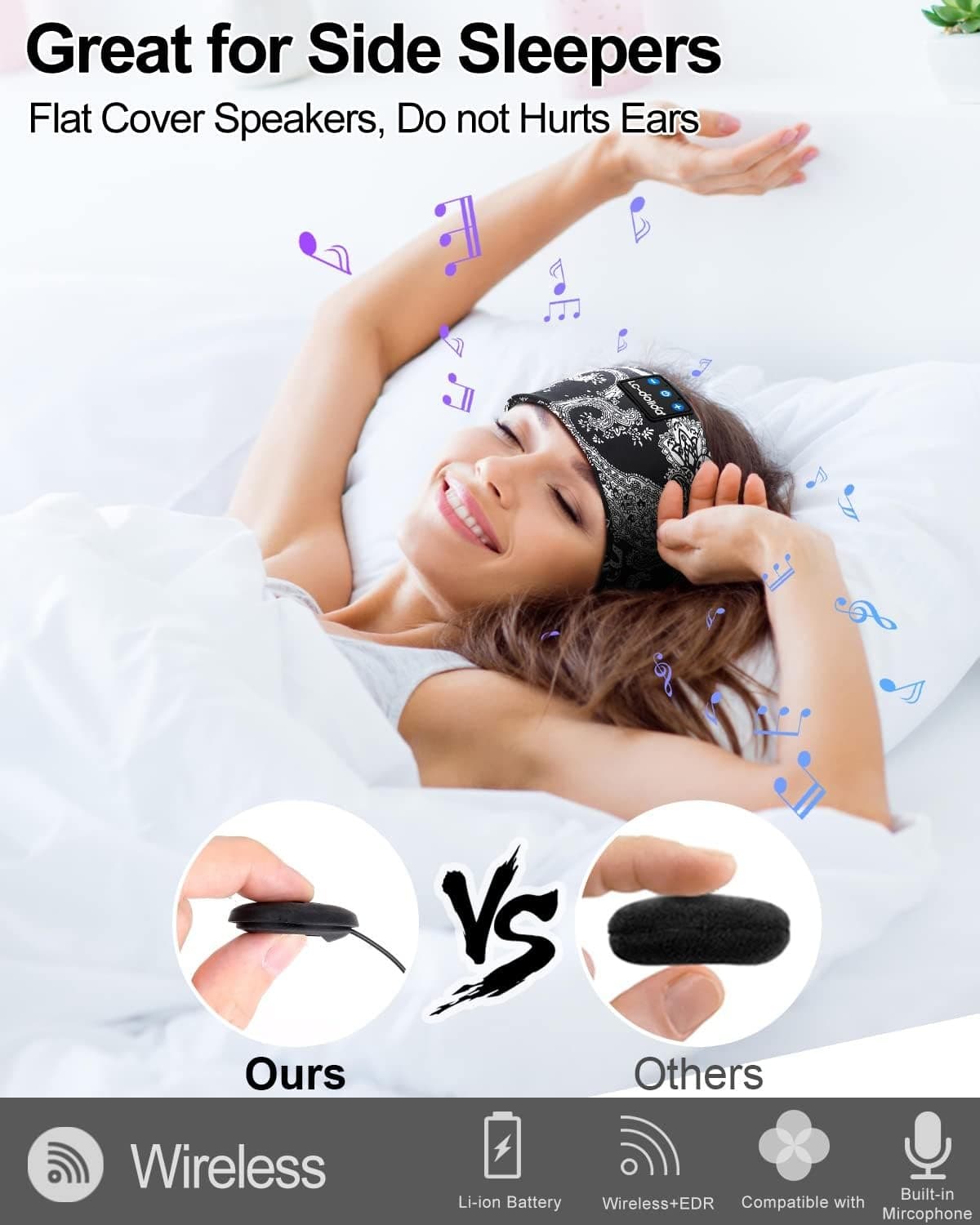 MOSZAR LLC - Bluetooth Sleep Headband – Wireless Music Headphones, HD Stereo, Thin