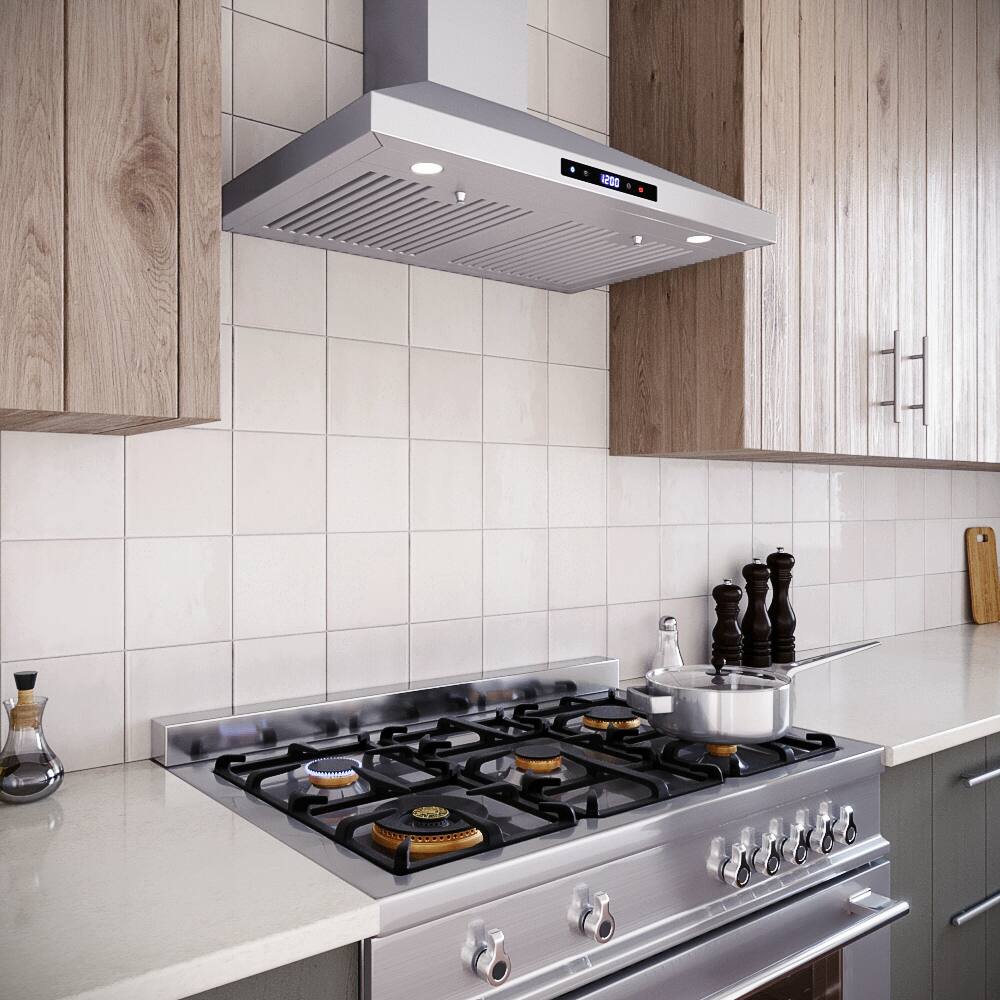 Back. Streamline - 30 in. Francesco Ducted Wall Mount 350 CFM Range Hood, Baffle Filters, Touchpad Control, LED Lights - Brushed Stainless Steel.