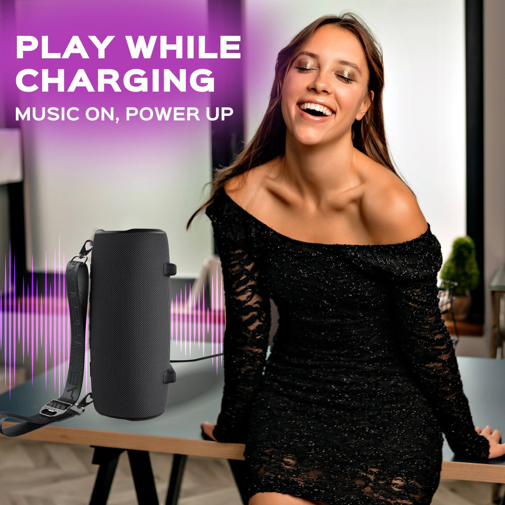 PLAY WHILE CHARGING  
MUSIC ON, POWER UP
