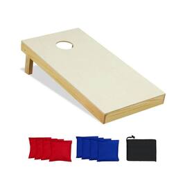 Resenkos - Solid Wood Cornhole Board Set Portable Corn Hole Game - Includes 8 Bean Bags Size M Outdoor Party Toy - Natural