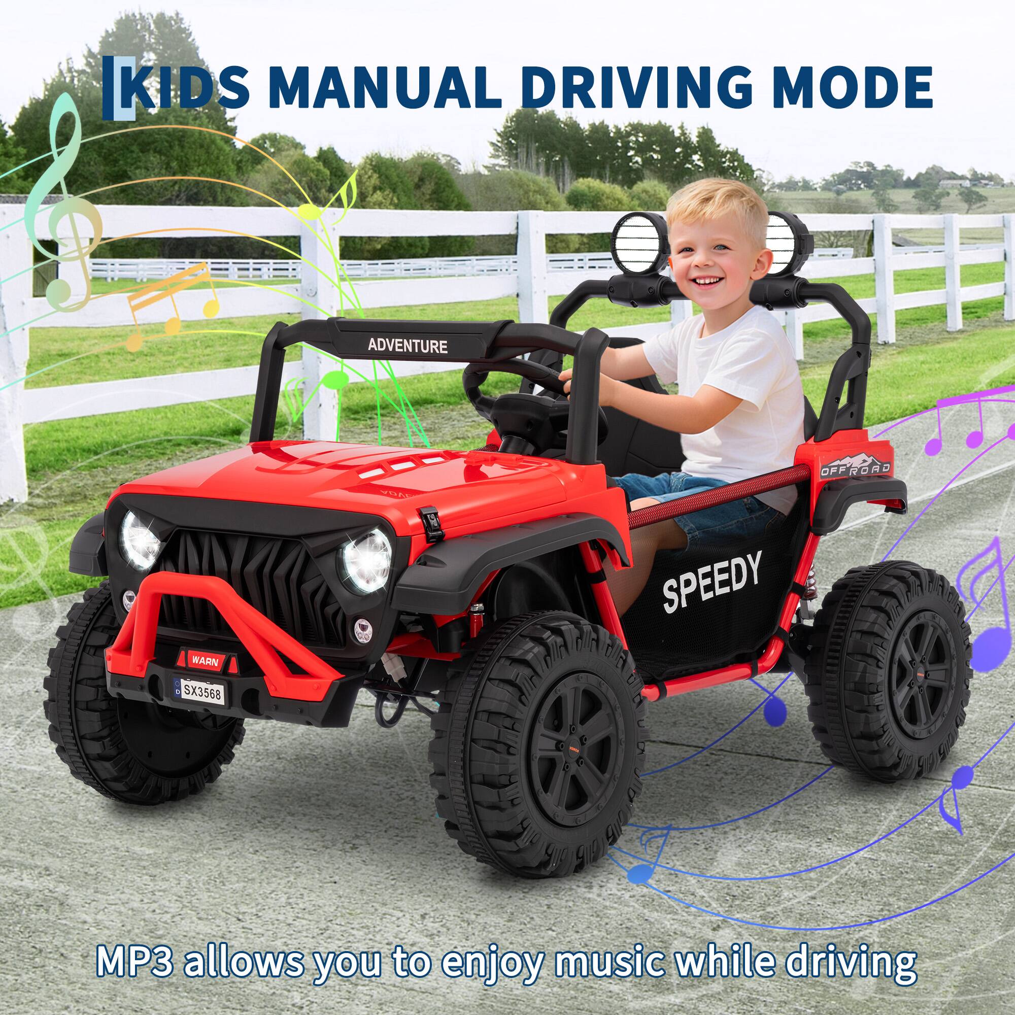 KIDS MANUAL DRIVING MODE

ADVENTURE

SPEEDY

MP3 allows you to enjoy music while driving