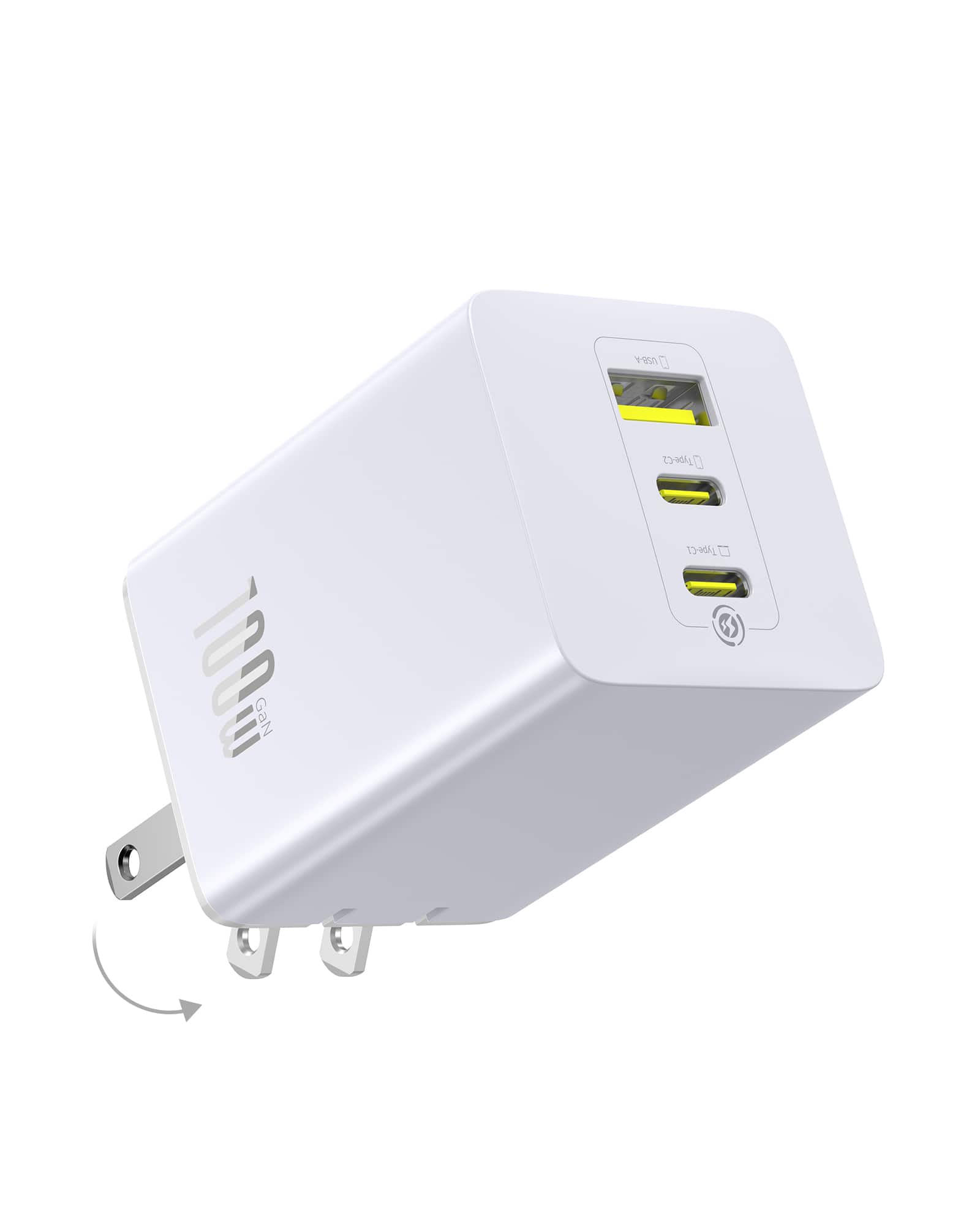 Baseus - 100W USB C Charger Block, 3-Port Foldable Compact PPS Wall Charger, Fast Charging Power Adapter - White