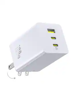 Baseus - 100W USB C Charger Block, 3-Port Foldable Compact PPS Wall Charger, Fast Charging Power Adapter - White